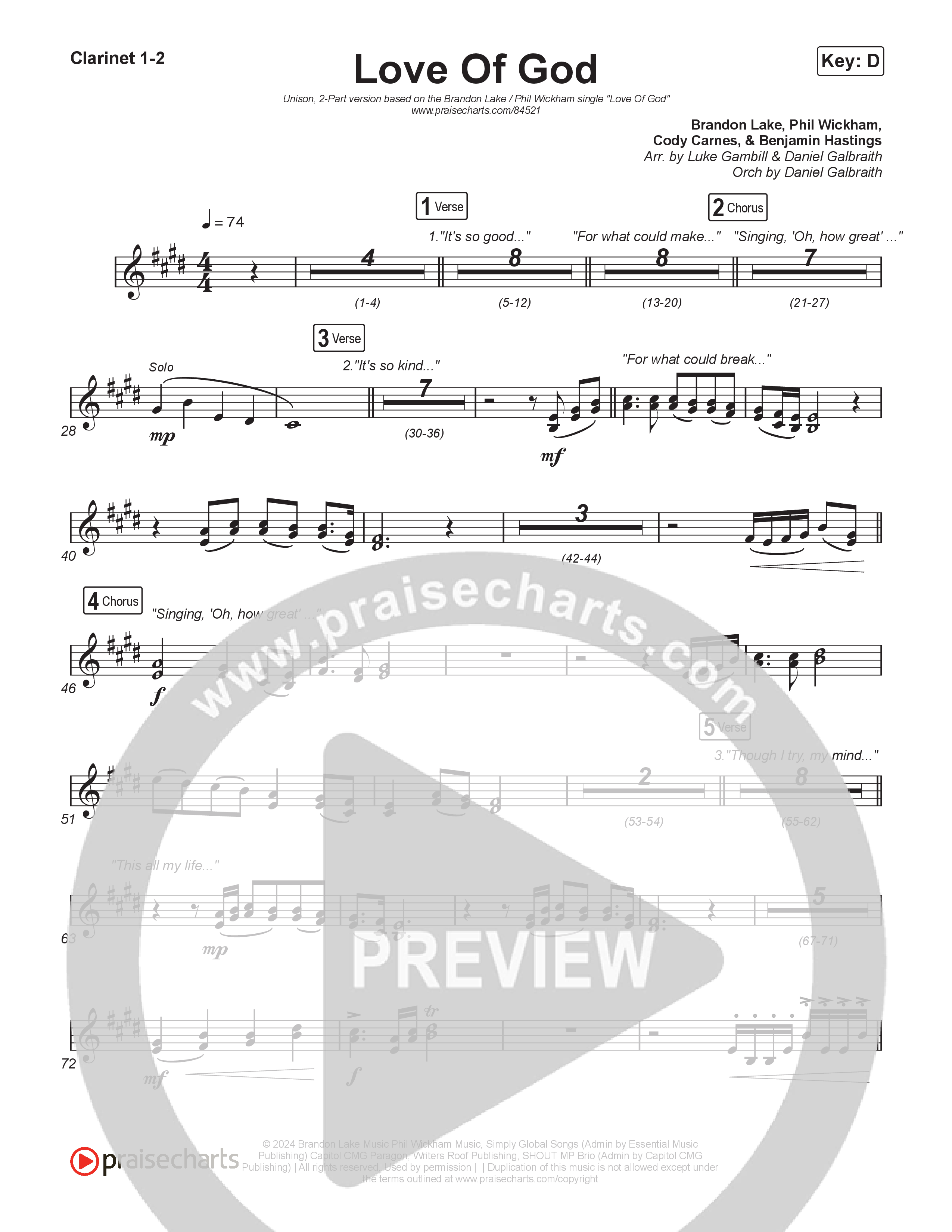 Love Of God (Unison/2-Part) Clarinet 1/2 (Brandon Lake / Phil Wickham / Arr. Luke Gambill)