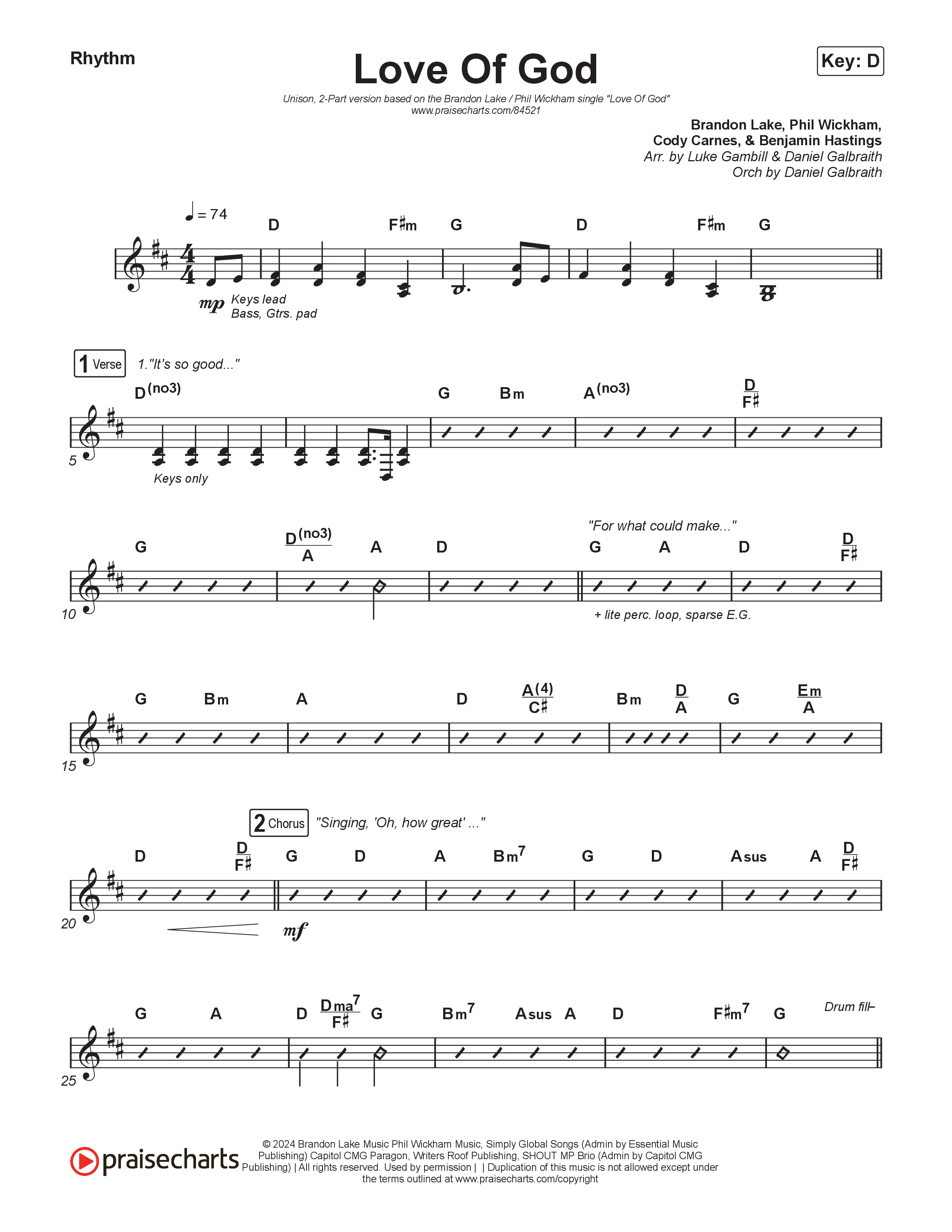 Love Of God (Unison/2-Part) Rhythm Pack (Brandon Lake / Phil Wickham / Arr. Luke Gambill)