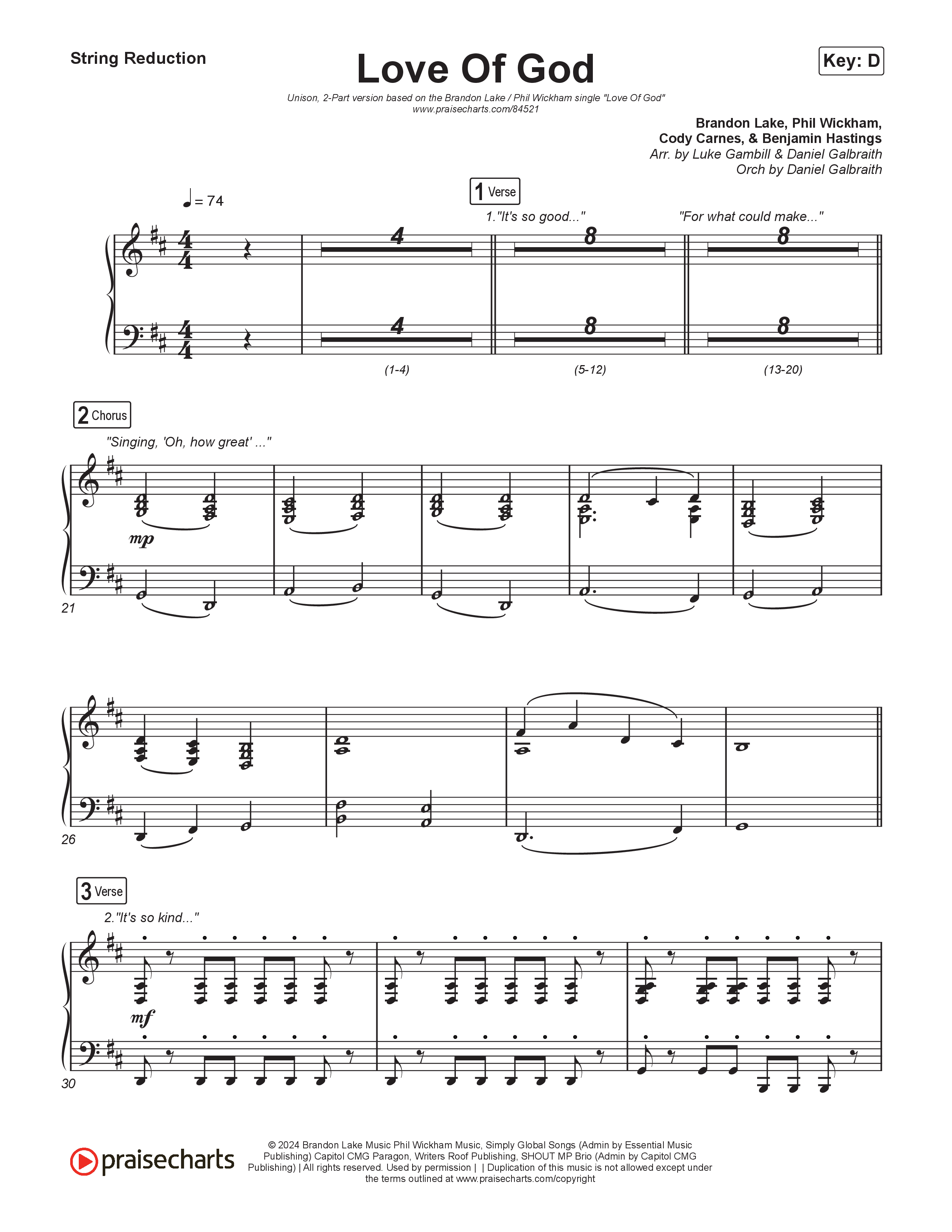 Love Of God (Unison/2-Part) String Reduction (Brandon Lake / Phil Wickham / Arr. Luke Gambill)