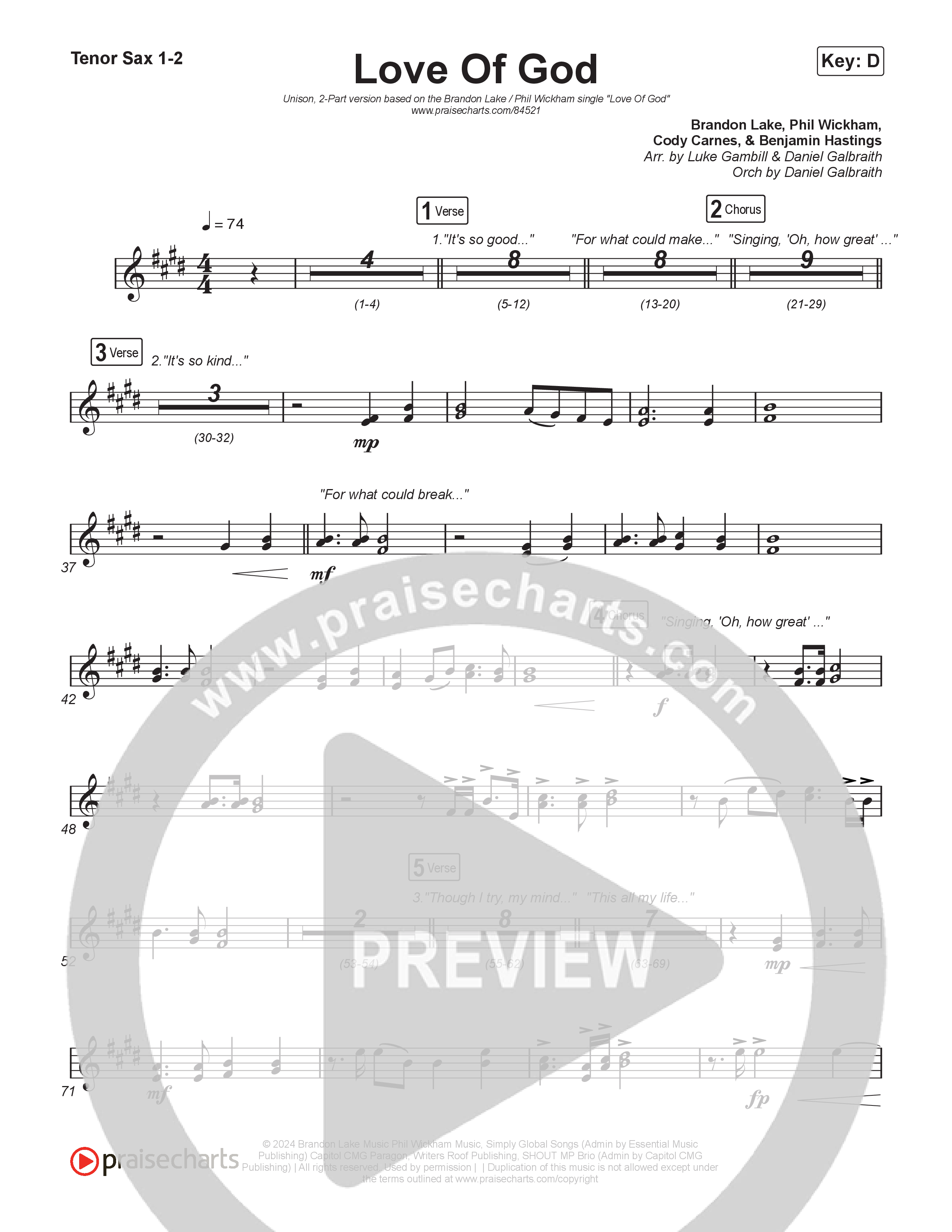 Love Of God (Unison/2-Part) Sax Pack (Brandon Lake / Phil Wickham / Arr. Luke Gambill)