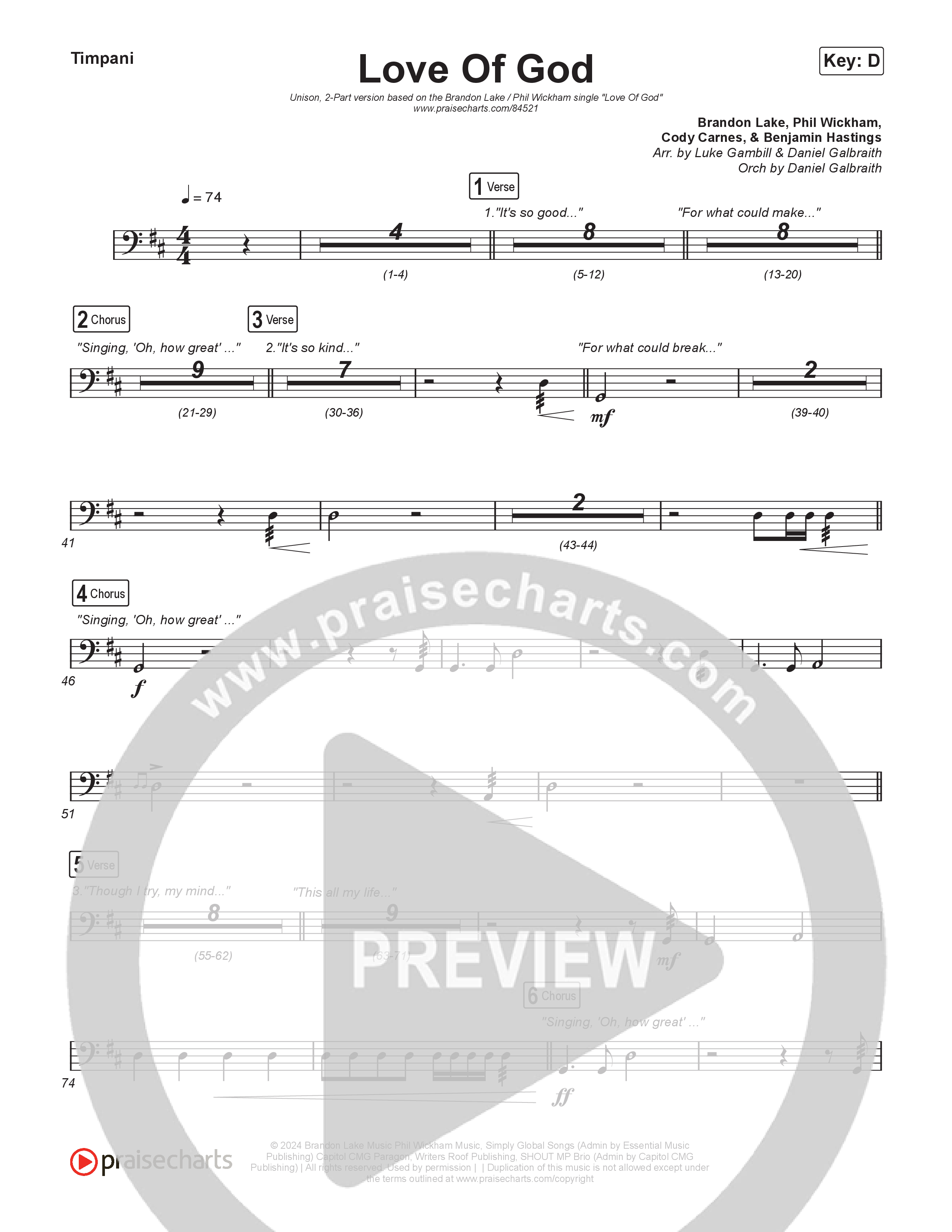 Love Of God (Unison/2-Part) Timpani (Brandon Lake / Phil Wickham / Arr. Luke Gambill)