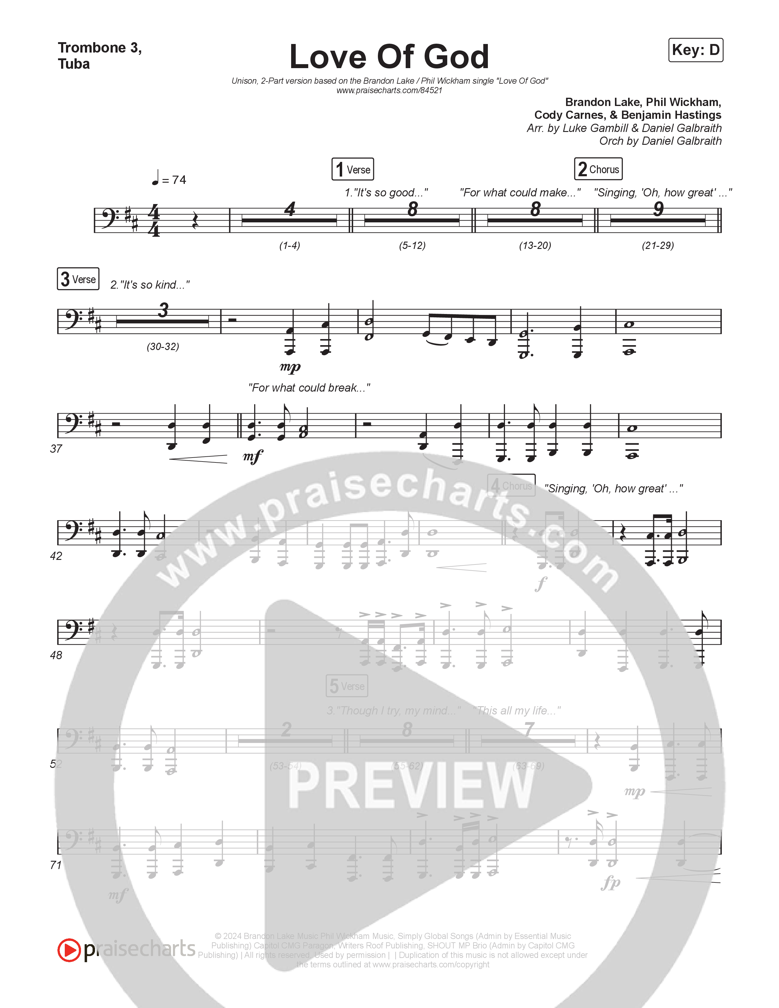 Love Of God (Unison/2-Part) Trombone 3/Tuba (Brandon Lake / Phil Wickham / Arr. Luke Gambill)