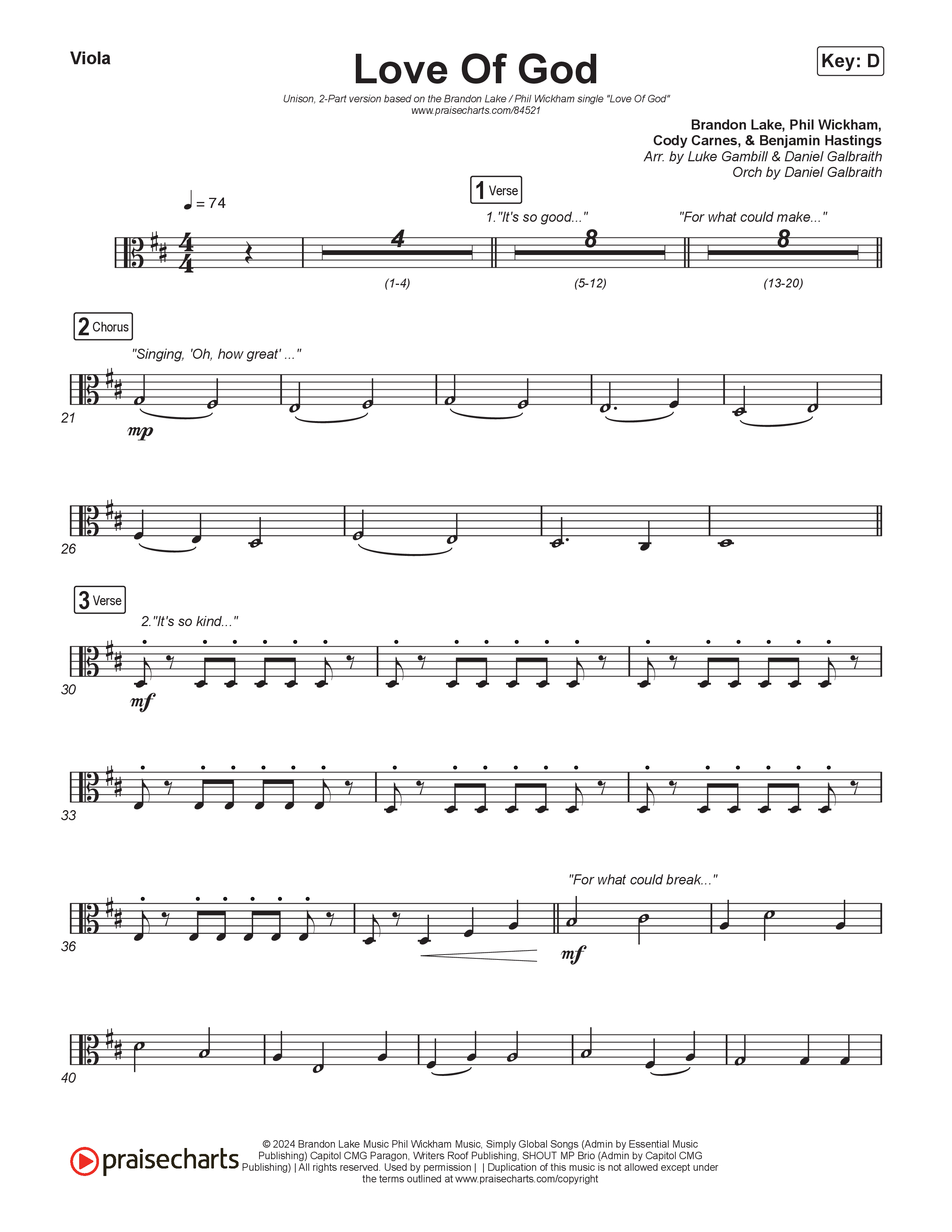 Love Of God (Unison/2-Part) Viola (Brandon Lake / Phil Wickham / Arr. Luke Gambill)