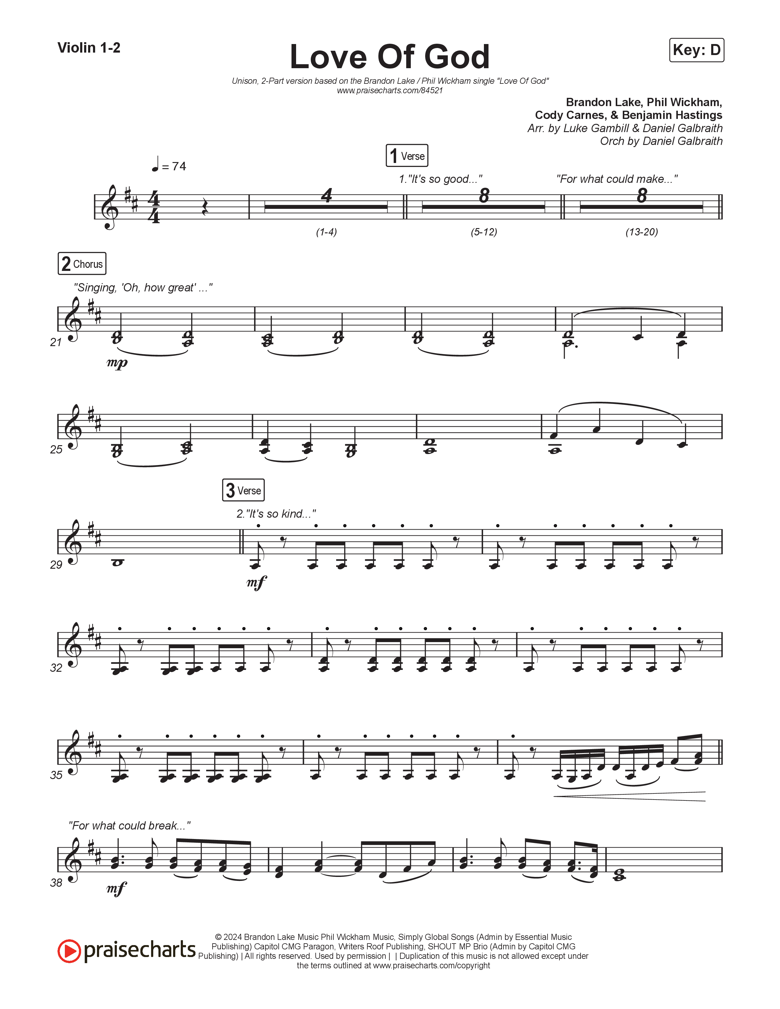 Love Of God (Unison/2-Part) Violin 1/2 (Brandon Lake / Phil Wickham / Arr. Luke Gambill)