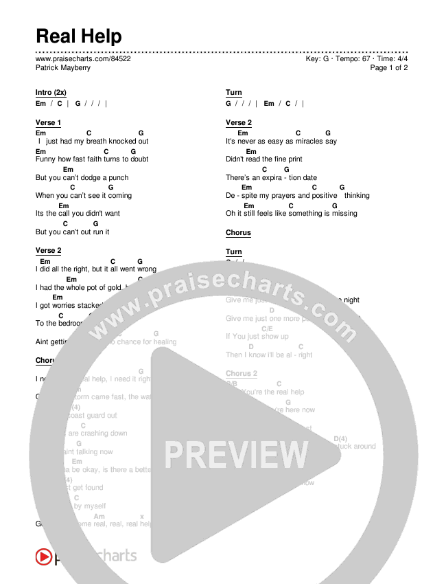 Real Help Chords & Lyrics (Patrick Mayberry)