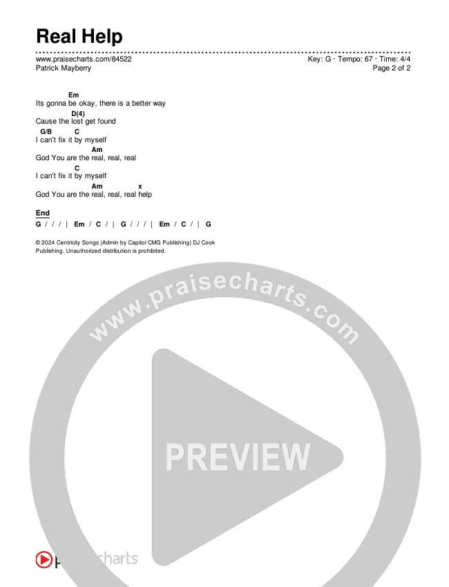 Real Help Chords & Lyrics (Patrick Mayberry)