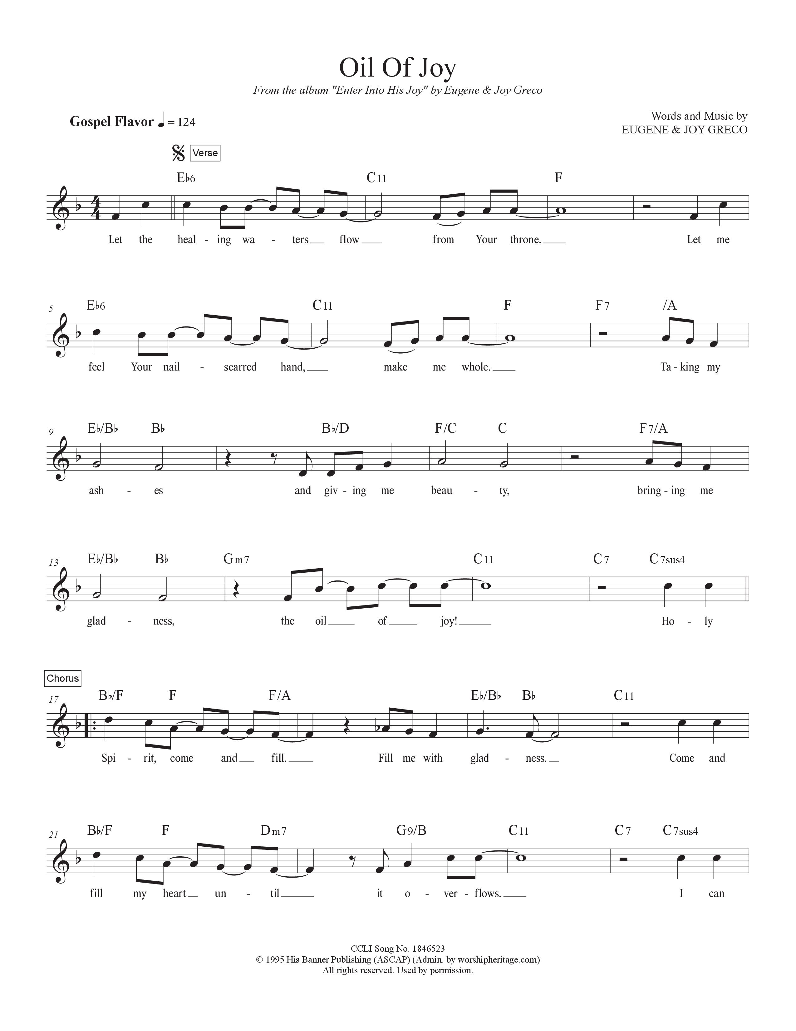 Oil Of Joy Lead Sheet Melody (Eugene Greco & Joy Greco)
