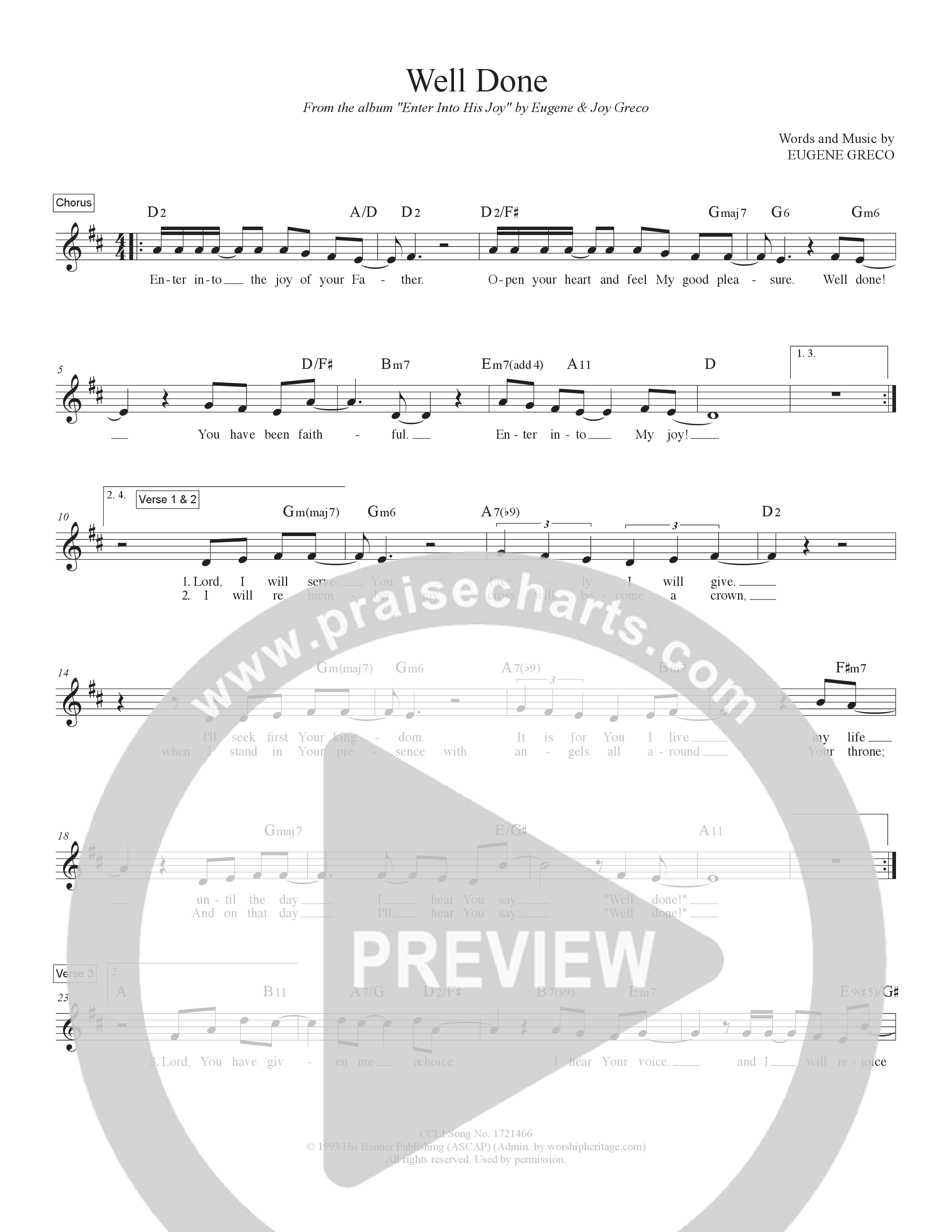 Well Done Lead Sheet Melody (Eugene Greco & Joy Greco)