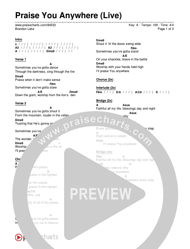 Praise You Anywhere (Live) Chords & Lyrics (Brandon Lake)