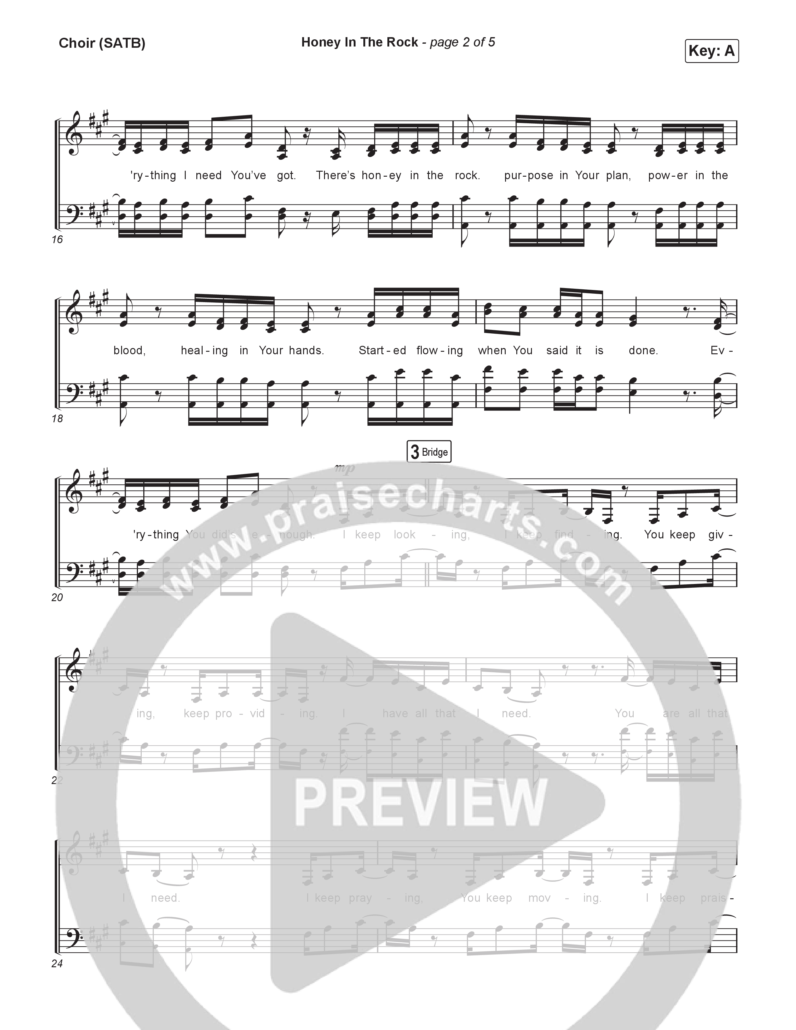 Honey In The Rock (Live) Choir Sheet (SATB) (Brandon Lake)