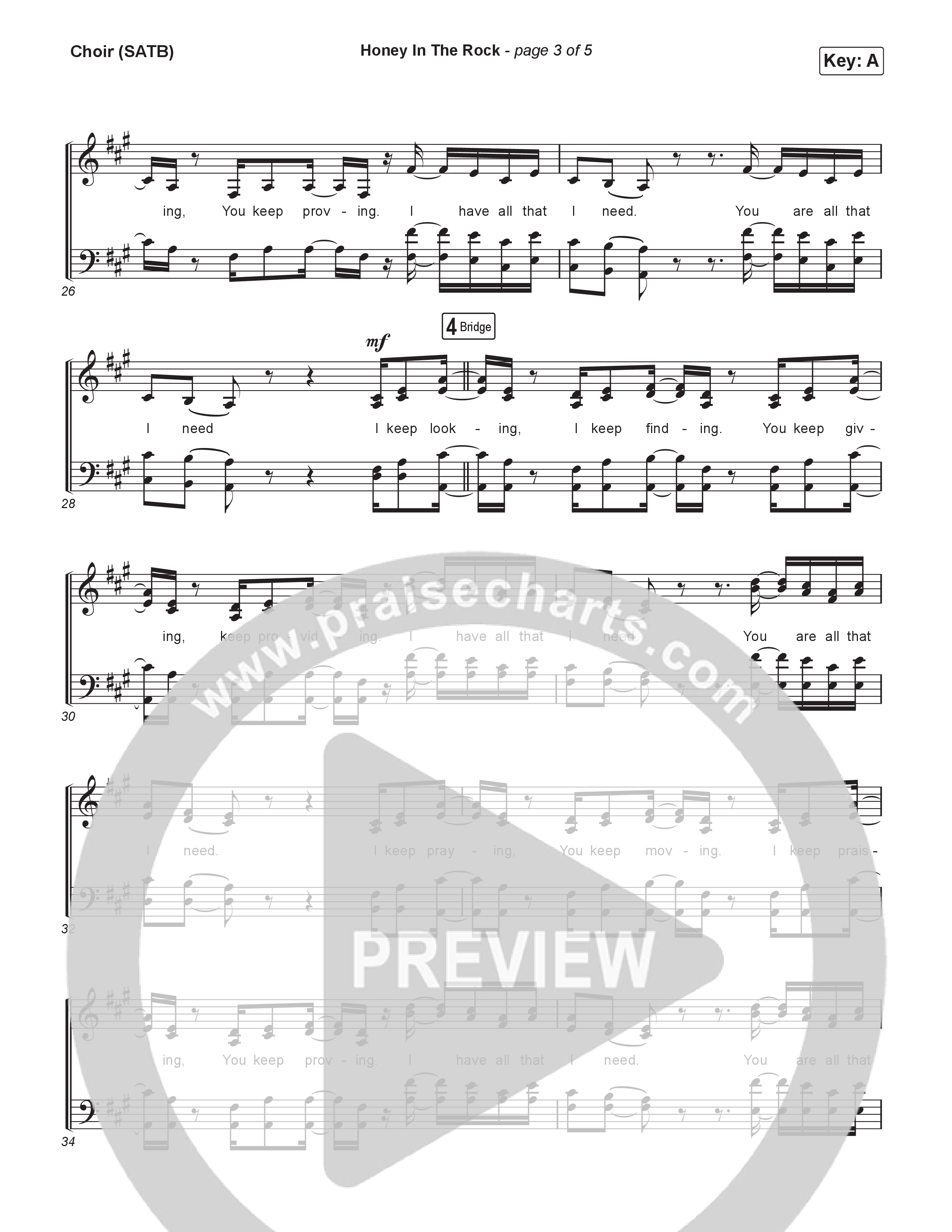 Honey In The Rock (Live) Choir Sheet (SATB) (Brandon Lake)