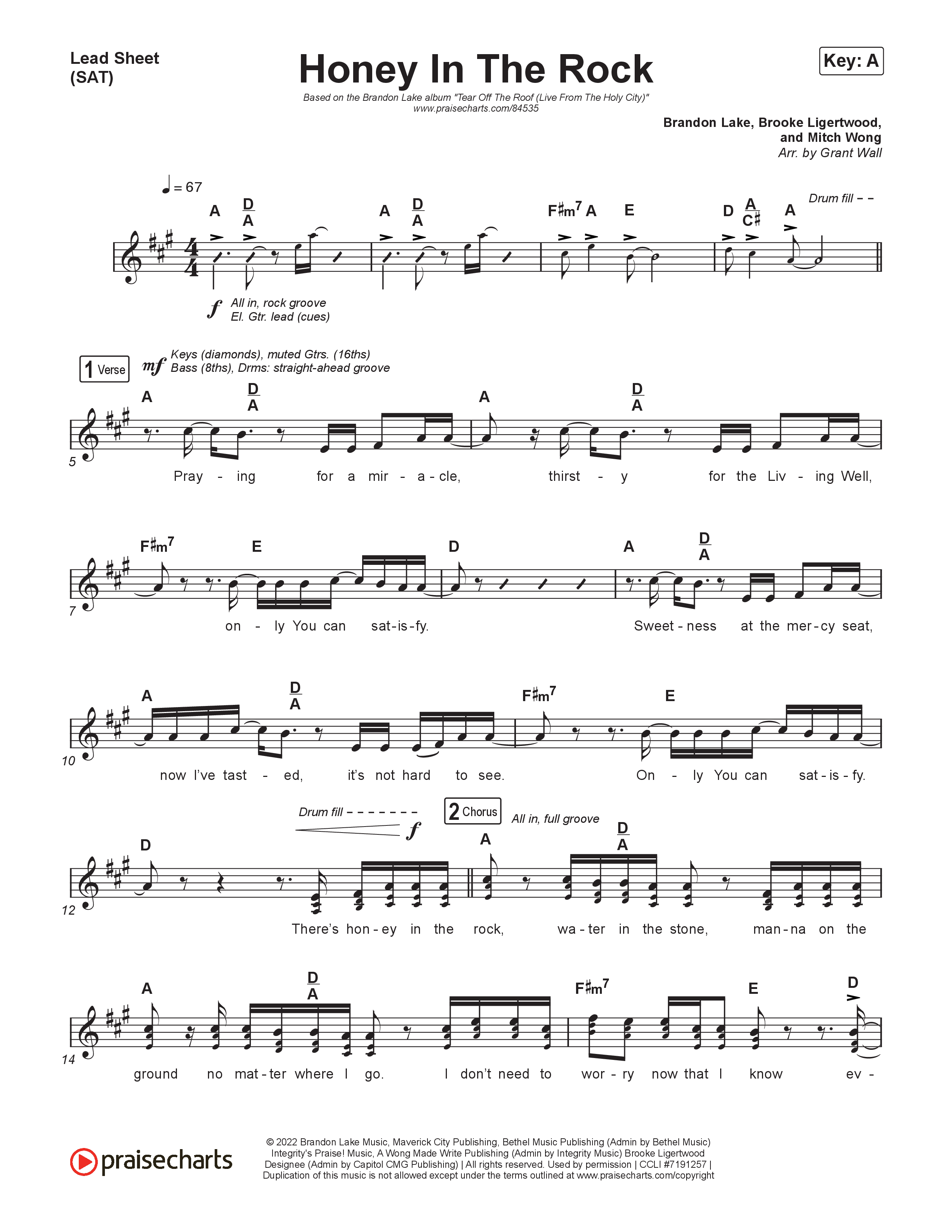 Honey In The Rock (Live) Lead Sheet (SAT) (Brandon Lake)