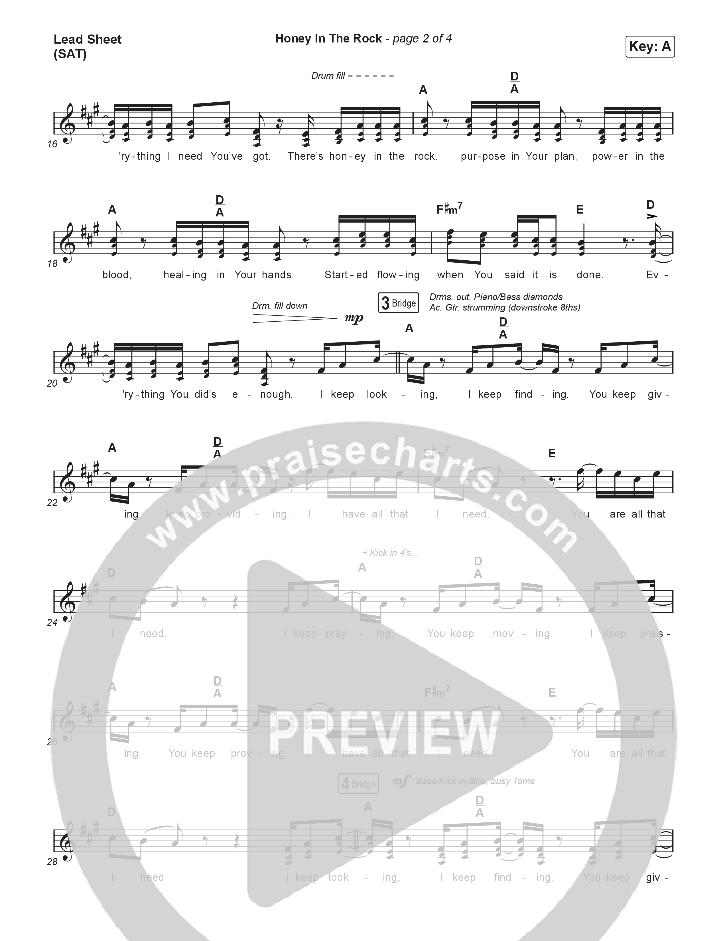 Honey In The Rock (Live) Lead Sheet (SAT) (Brandon Lake)