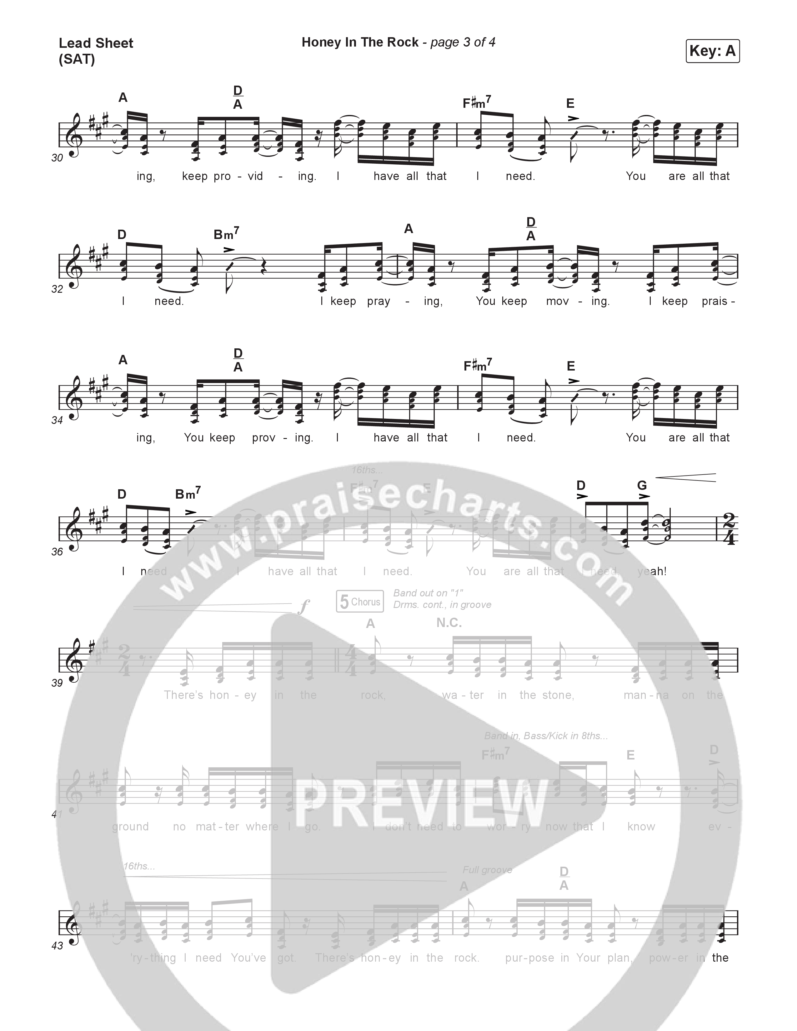 Honey In The Rock (Live) Lead Sheet (SAT) (Brandon Lake)