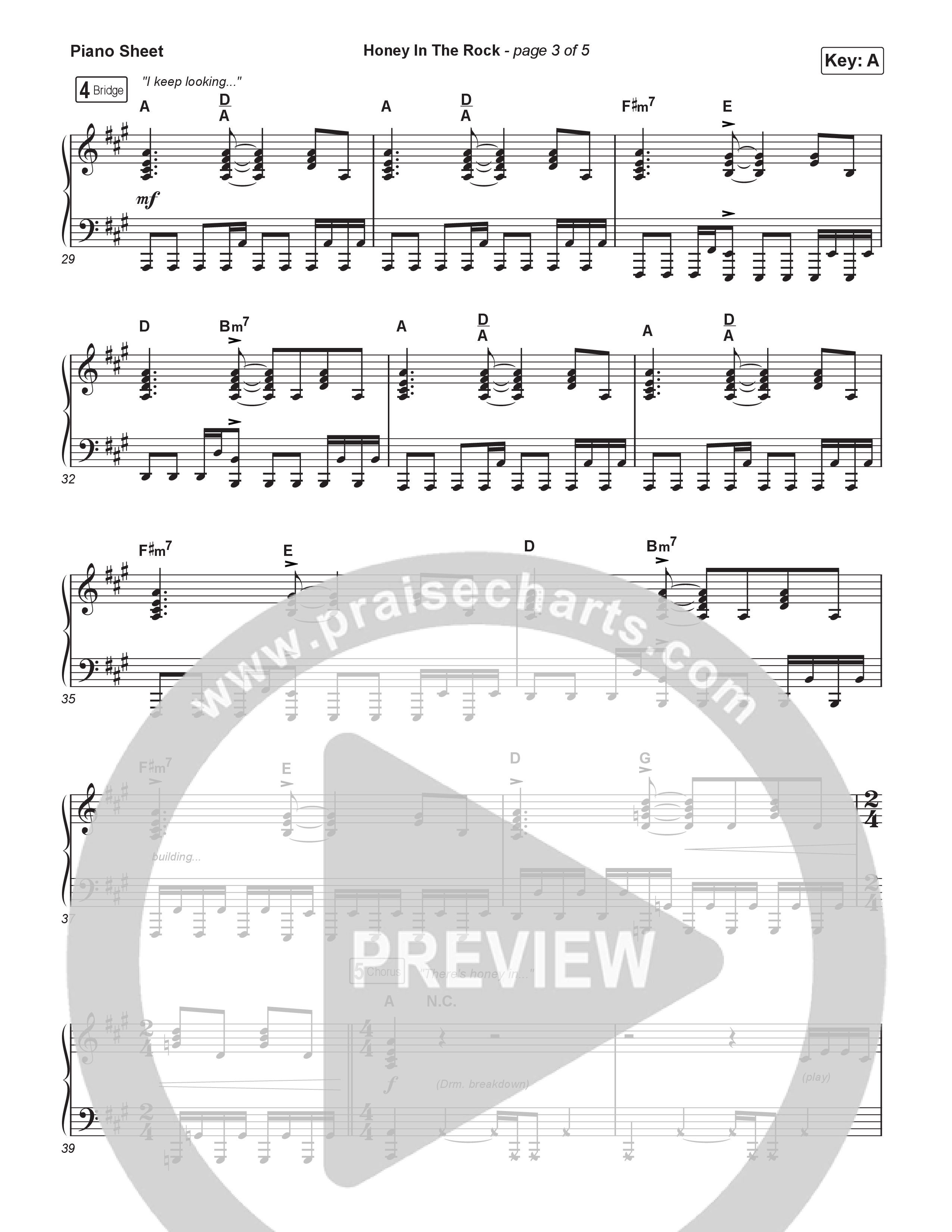 Honey In The Rock (Live) Piano Sheet (Brandon Lake)