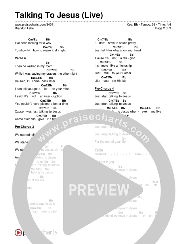 Talking To Jesus (Live) Chords & Lyrics (Brandon Lake)