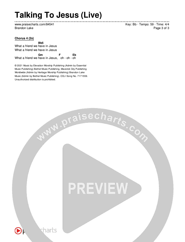 Talking To Jesus (Live) Chords & Lyrics (Brandon Lake)
