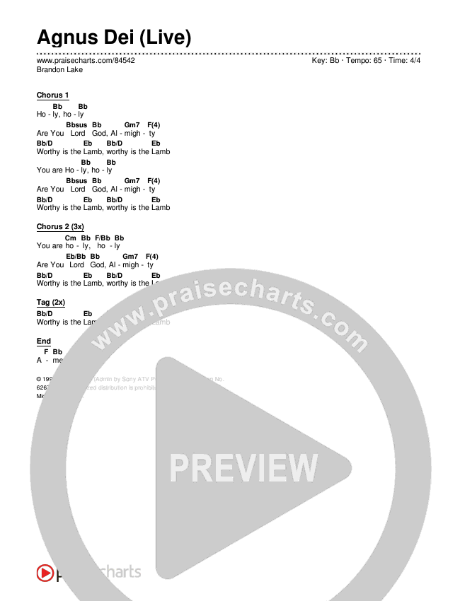 Agnus Dei (Live) Chords & Lyrics (Brandon Lake)