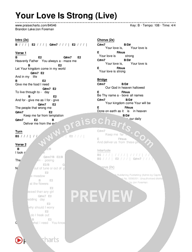 Your Love Is Strong (Live) Chords & Lyrics (Brandon Lake / Jon Foreman)