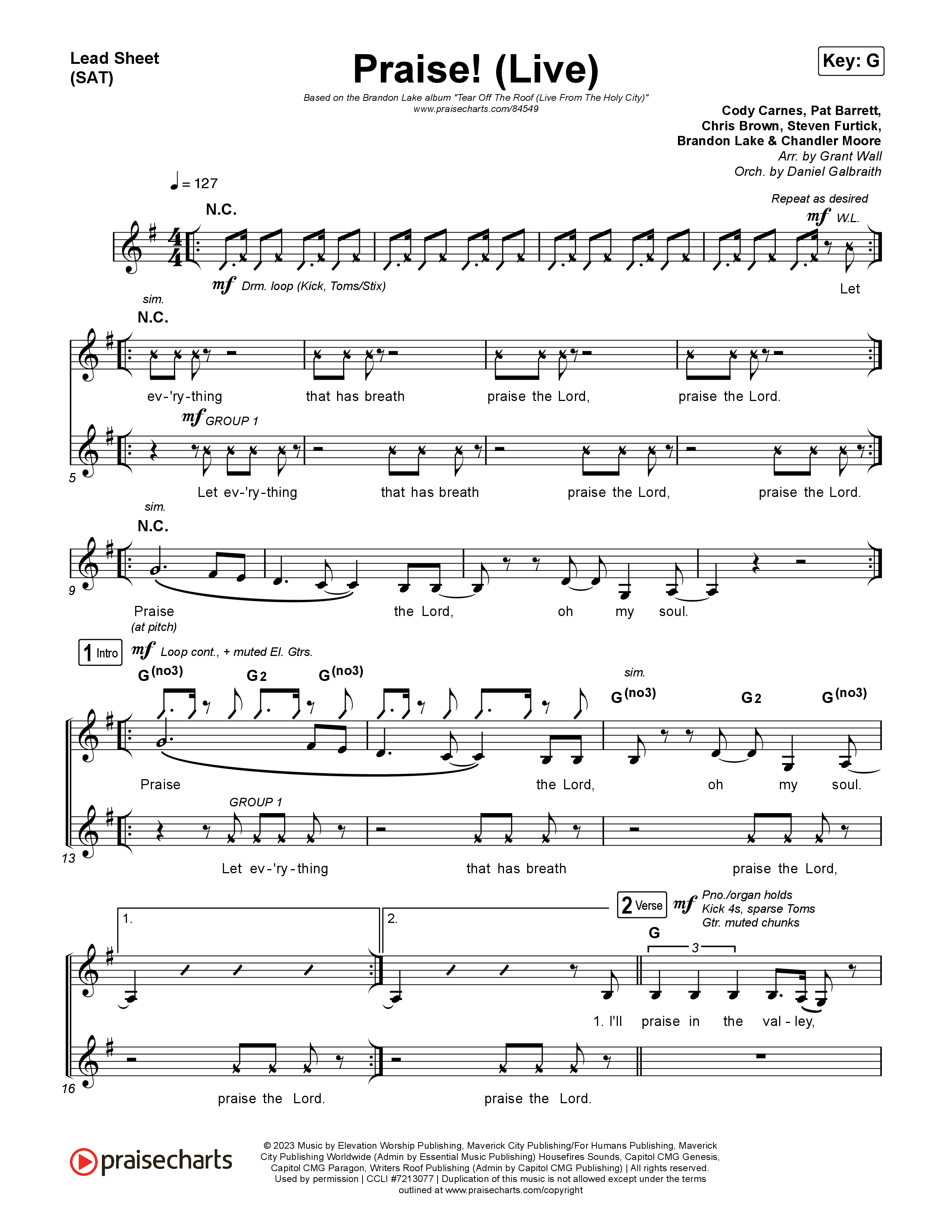 Praise (Live) Lead Sheet (SAT) (Brandon Lake)