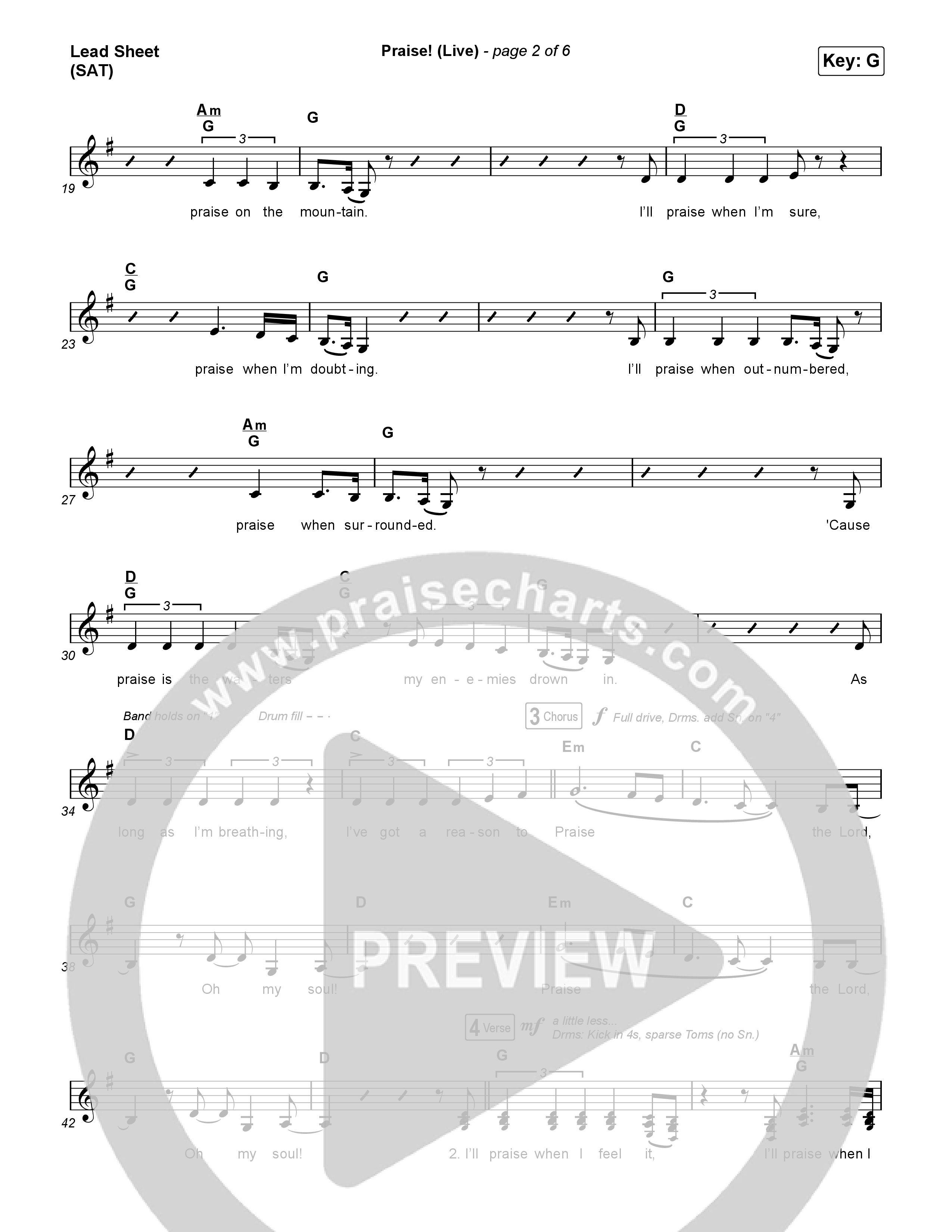 Praise (Live) Lead Sheet (SAT) (Brandon Lake)