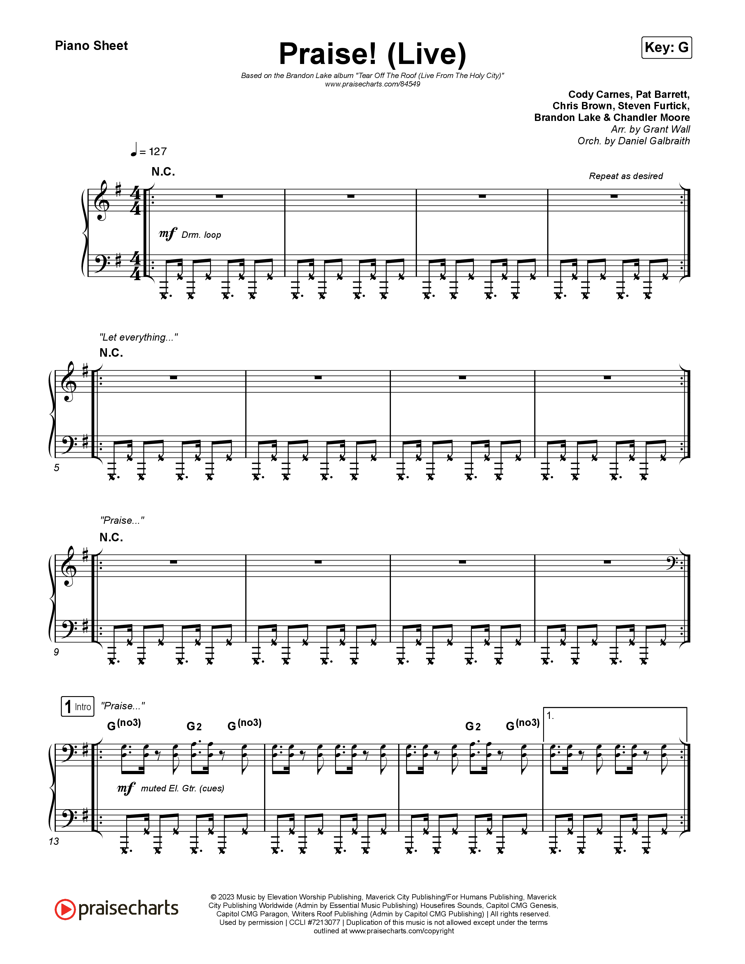 Praise (Live) Piano Sheet (Brandon Lake)