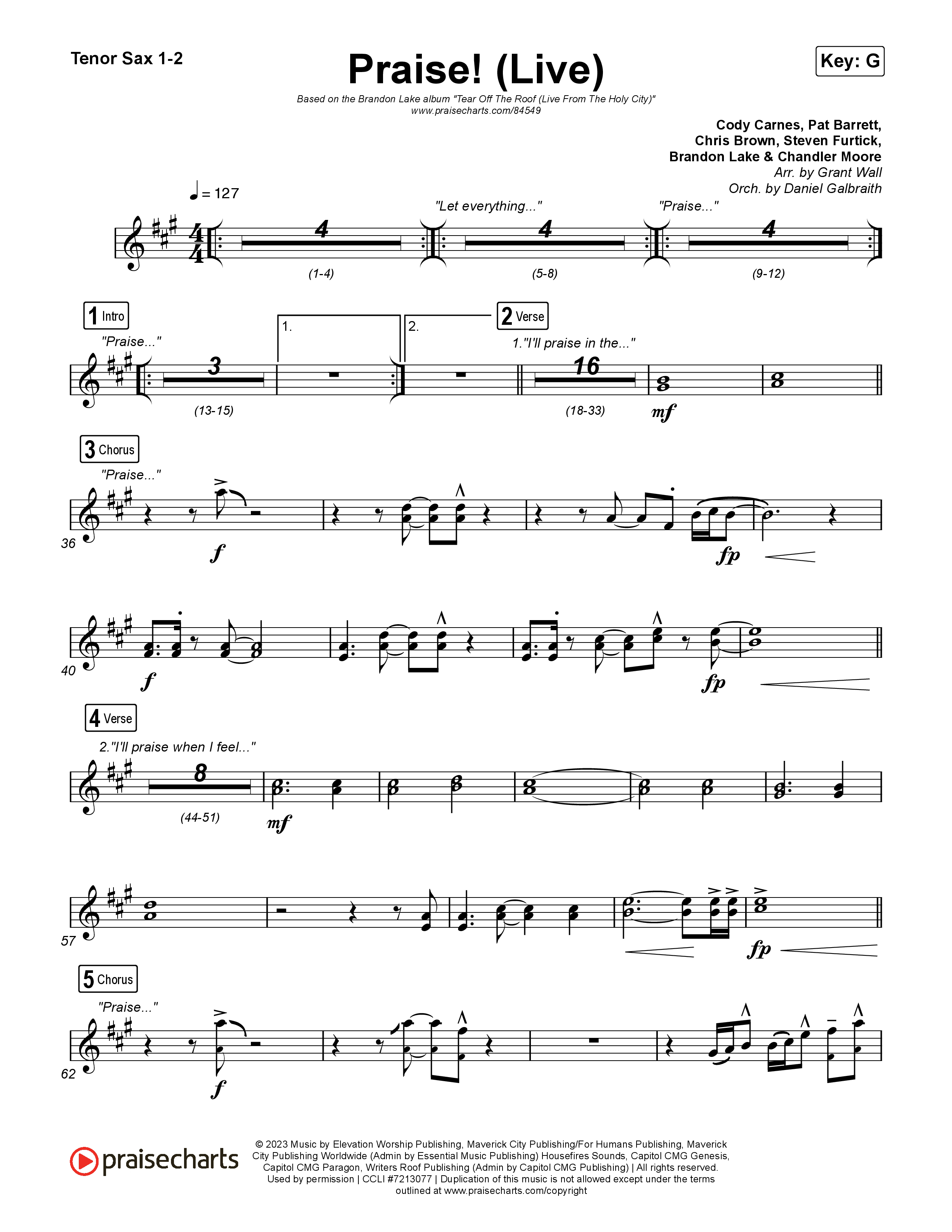 Praise (Live) Tenor Sax 1,2 (Brandon Lake)