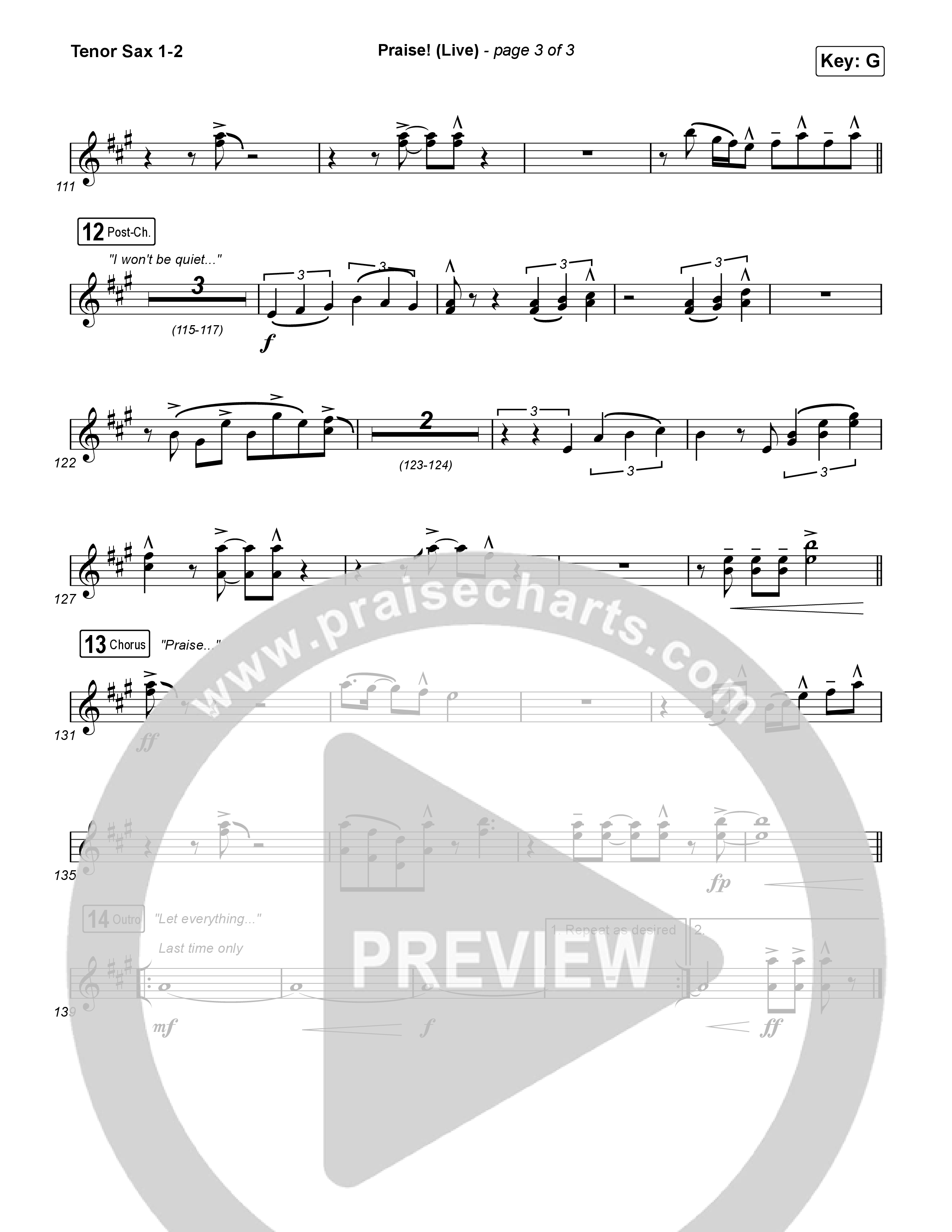 Praise (Live) Tenor Sax 1,2 (Brandon Lake)