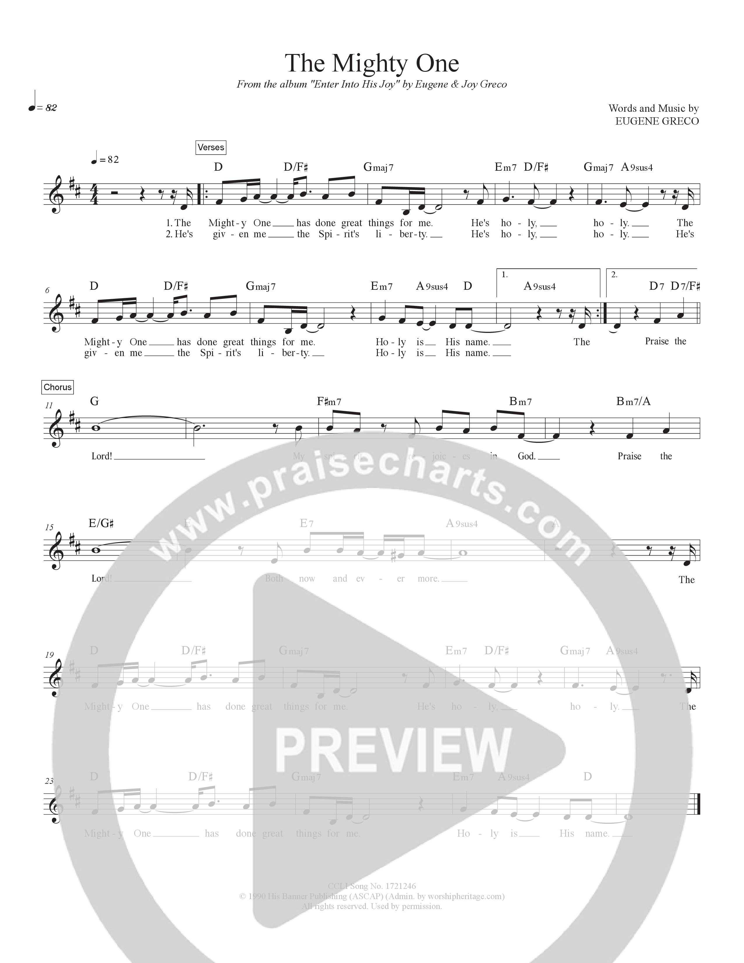 The Mighty One Lead Sheet Melody (Eugene Greco & Joy Greco)