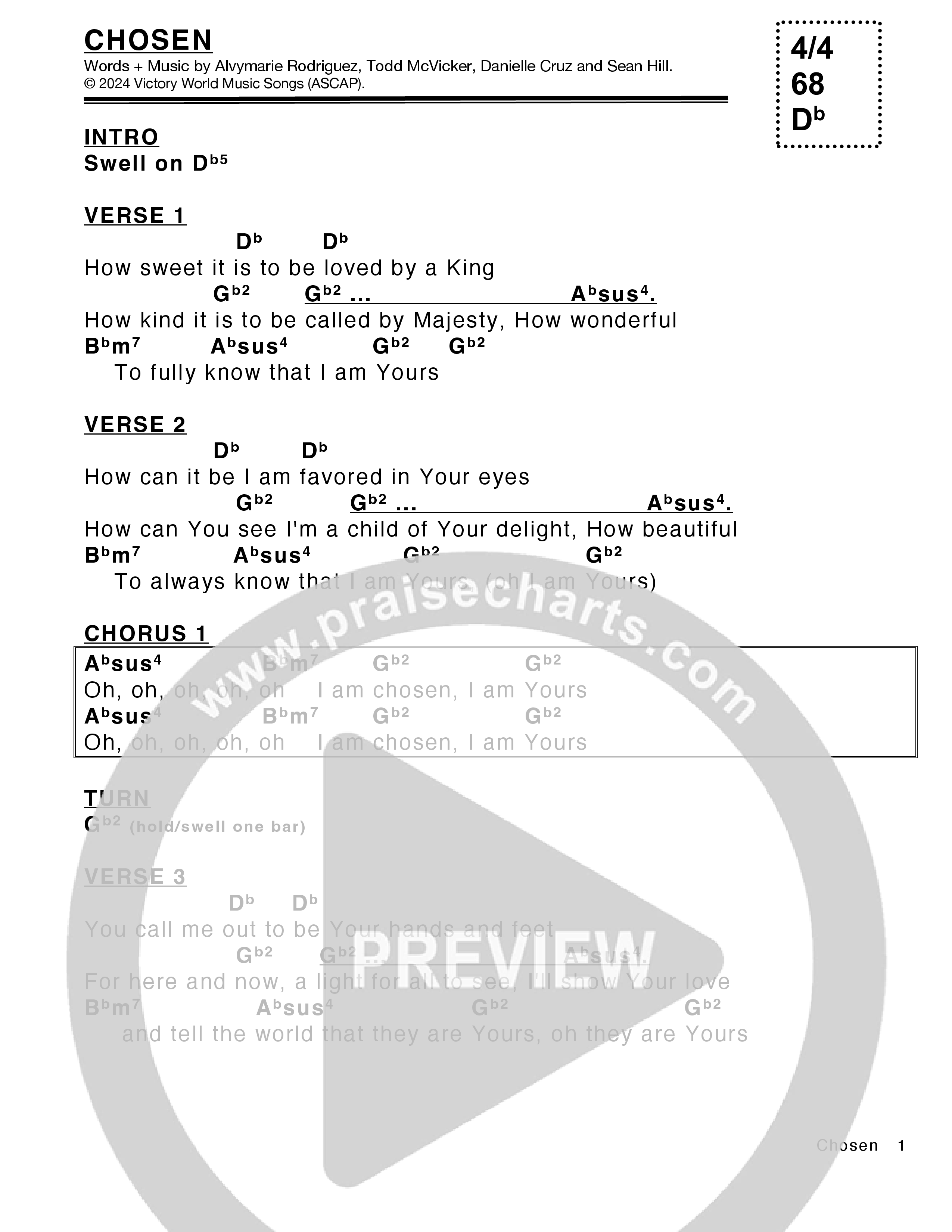 Chosen Chord Chart (Victory House Worship)