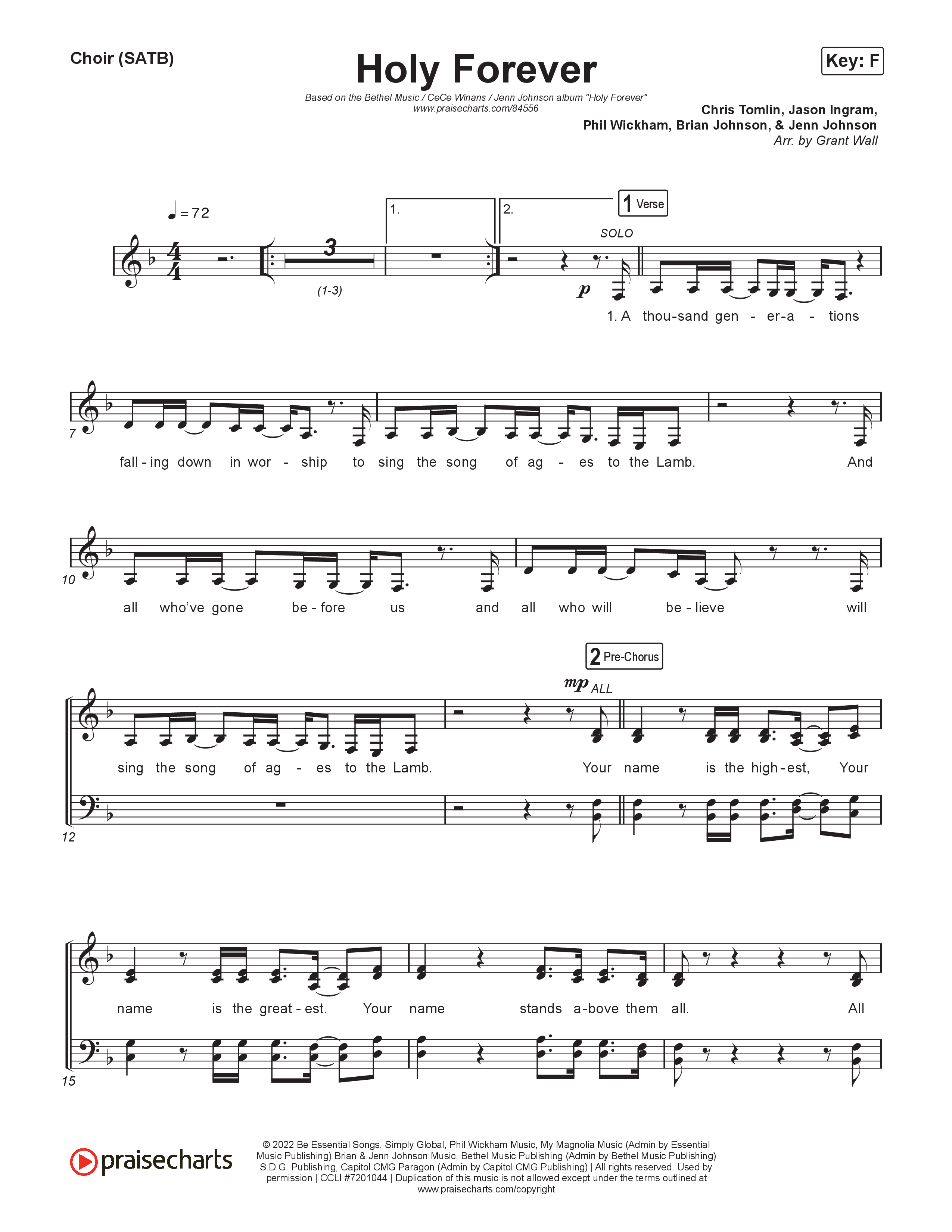 Holy Forever Choir Sheet (SATB) (Bethel Music / Jenn Johnson / CeCe Winans)