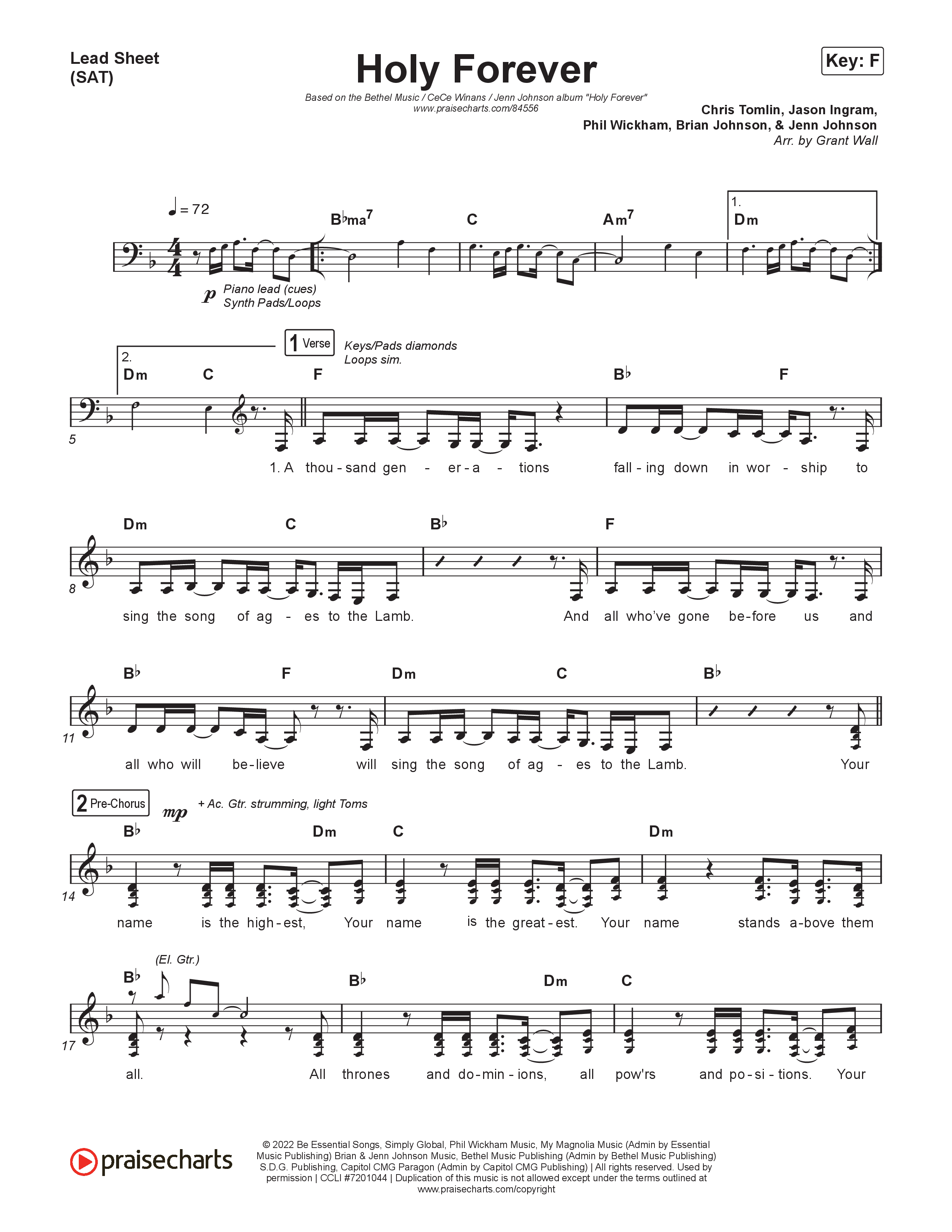Holy Forever Lead Sheet (SAT) (Bethel Music / Jenn Johnson / CeCe Winans)