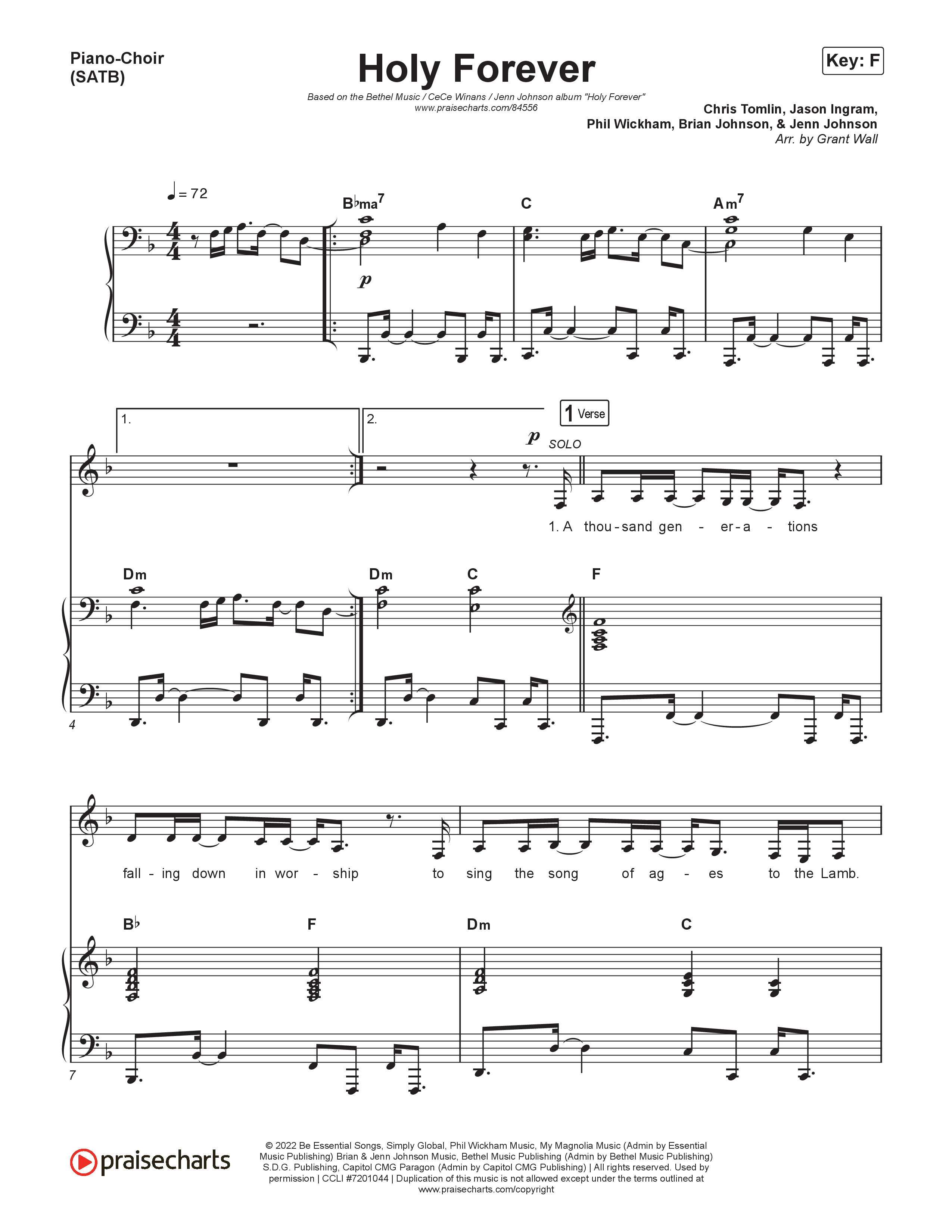Holy Forever Piano/Vocal (SATB) (Bethel Music / Jenn Johnson / CeCe Winans)