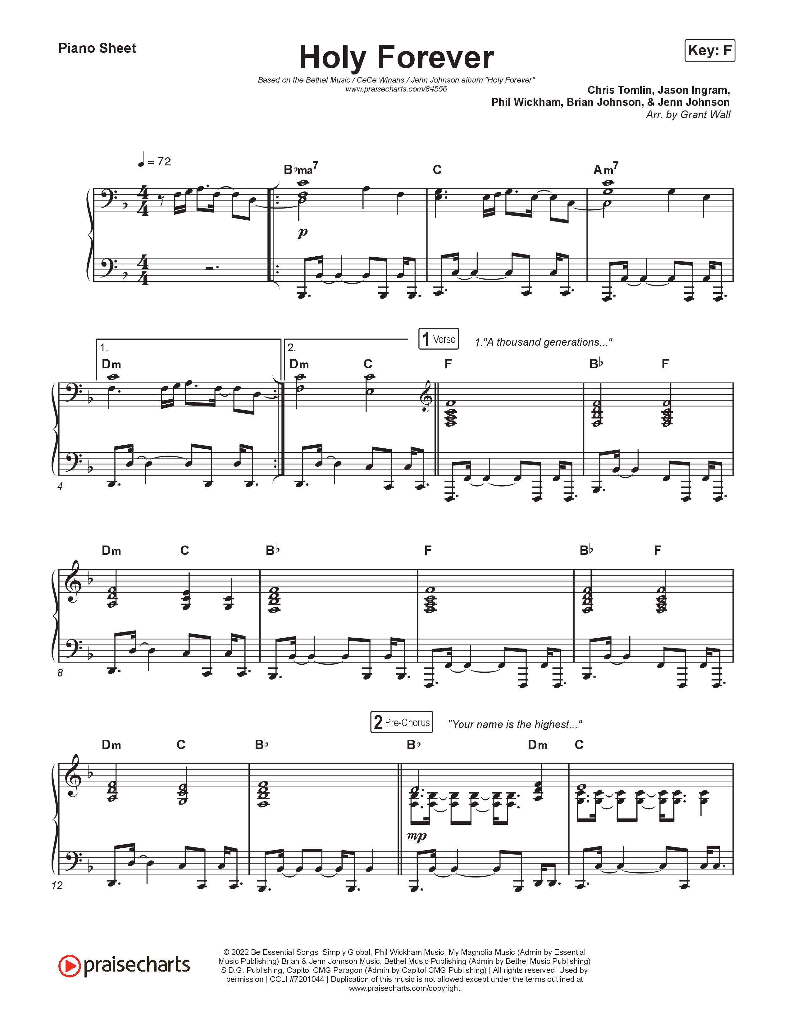 Holy Forever Piano Sheet (Bethel Music / Jenn Johnson / CeCe Winans)