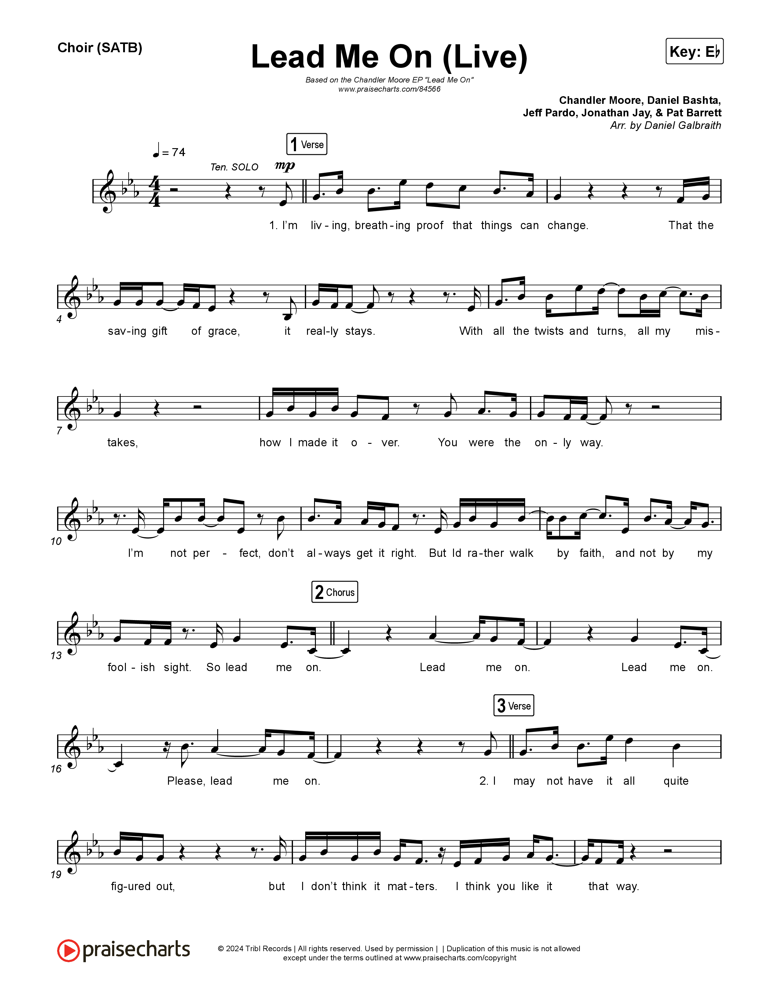 Lead Me On (Live) Choir Sheet (SATB) (Chandler Moore)