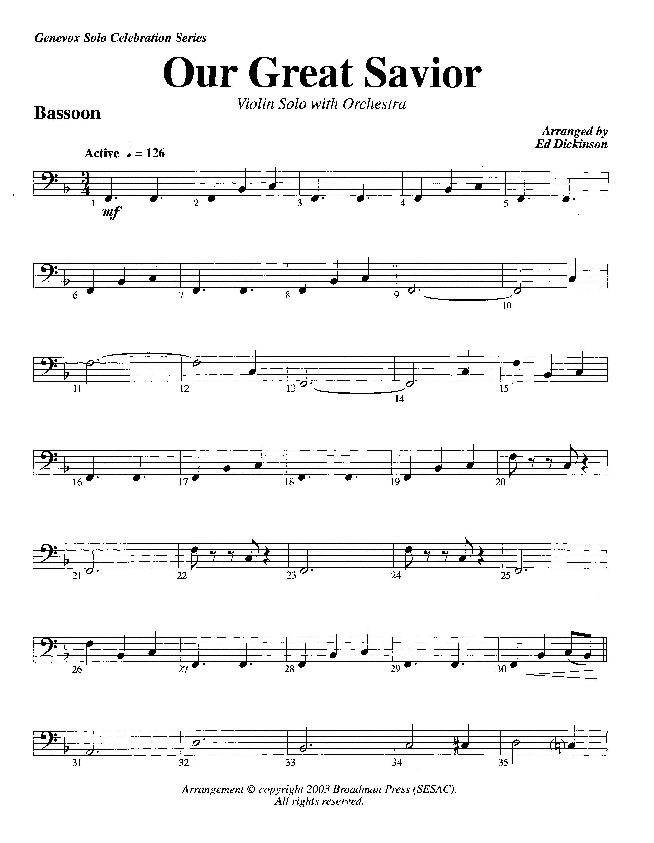 Our Great Savior (with Solo Violin) (Instrumental) Bassoon (Lifeway Worship / Arr. Ed Dickinson)