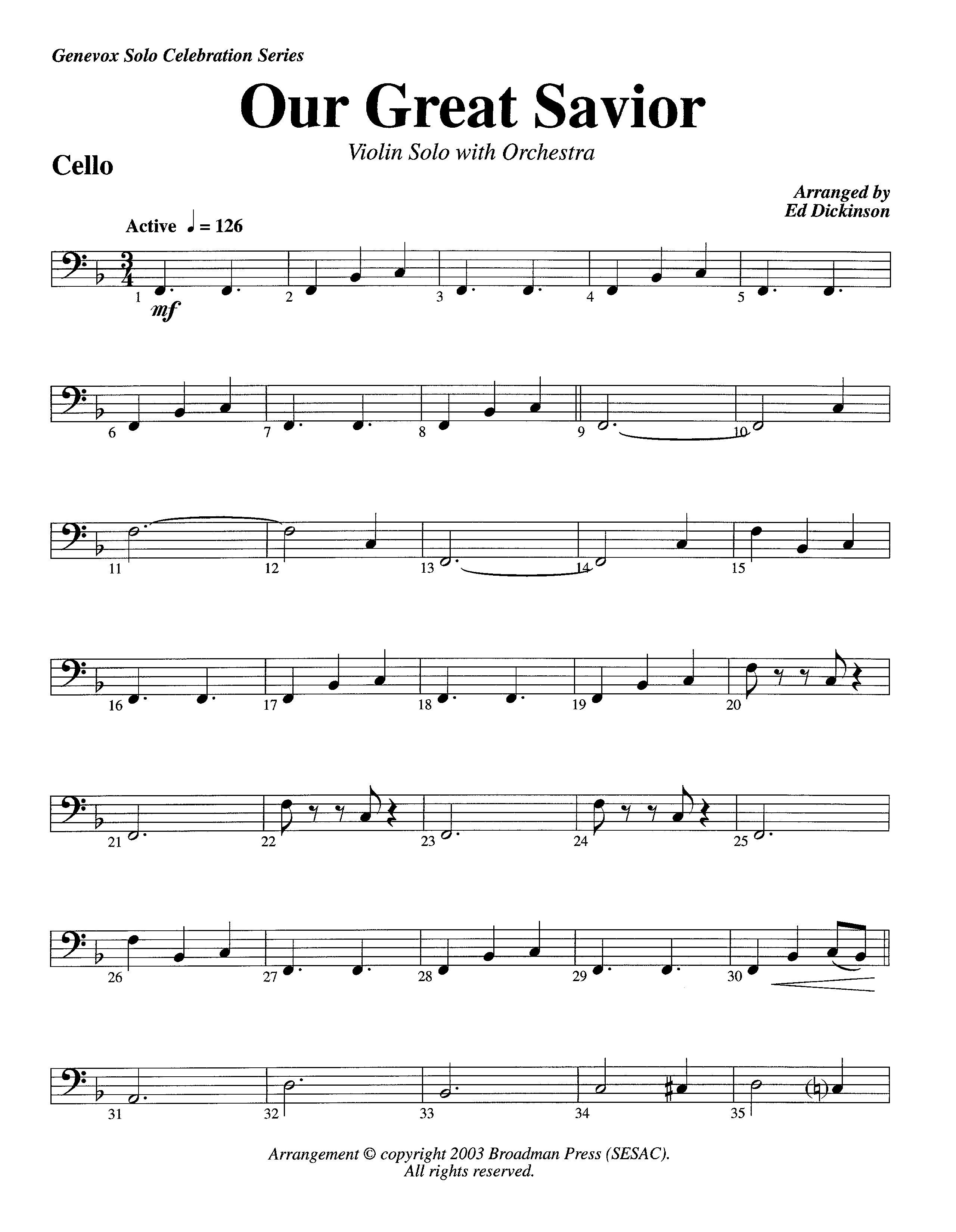 Our Great Savior (with Solo Violin) (Instrumental) Cello (Lifeway Worship / Arr. Ed Dickinson)