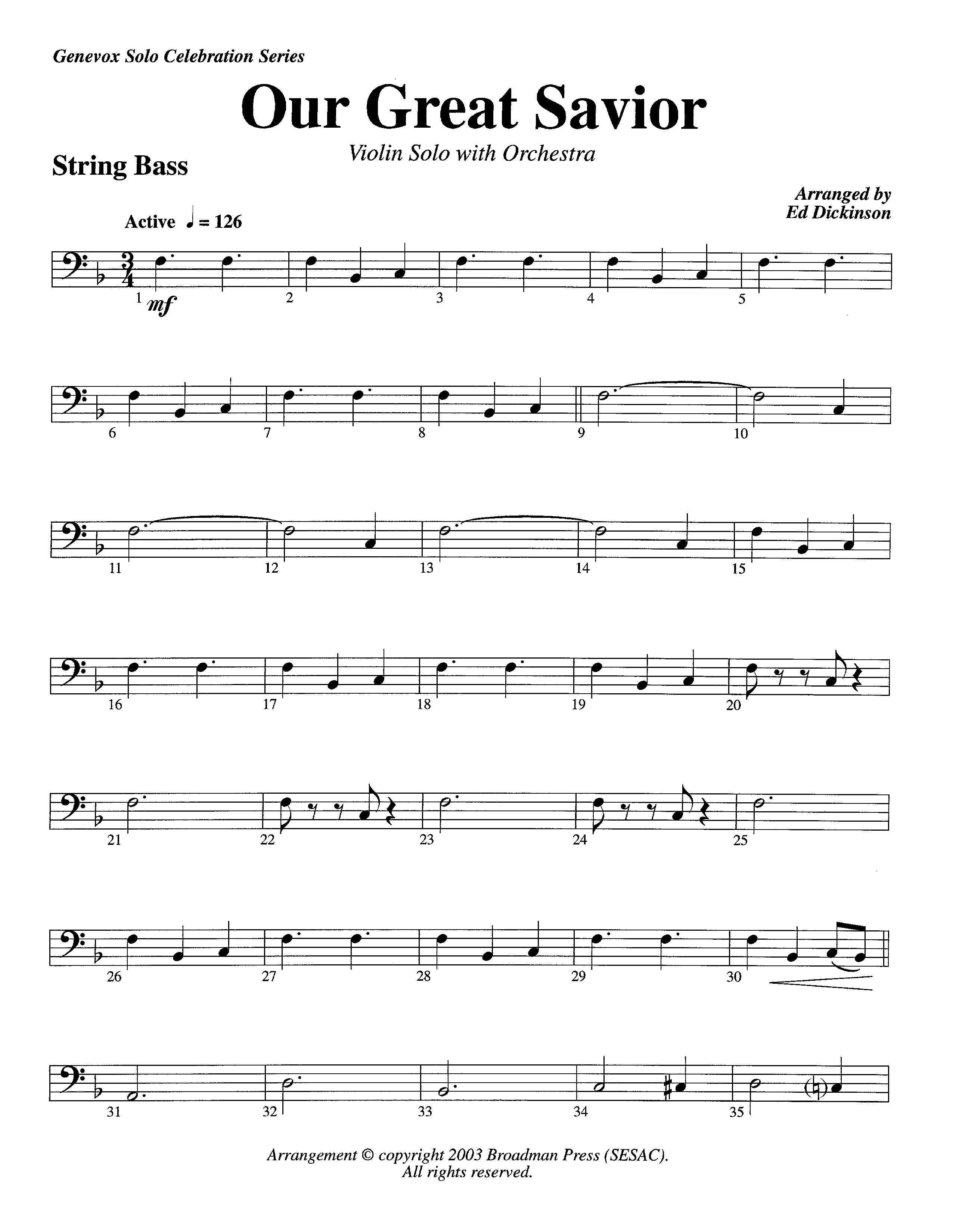 Our Great Savior (with Solo Violin) (Instrumental) Double Bass (Lifeway Worship / Arr. Ed Dickinson)