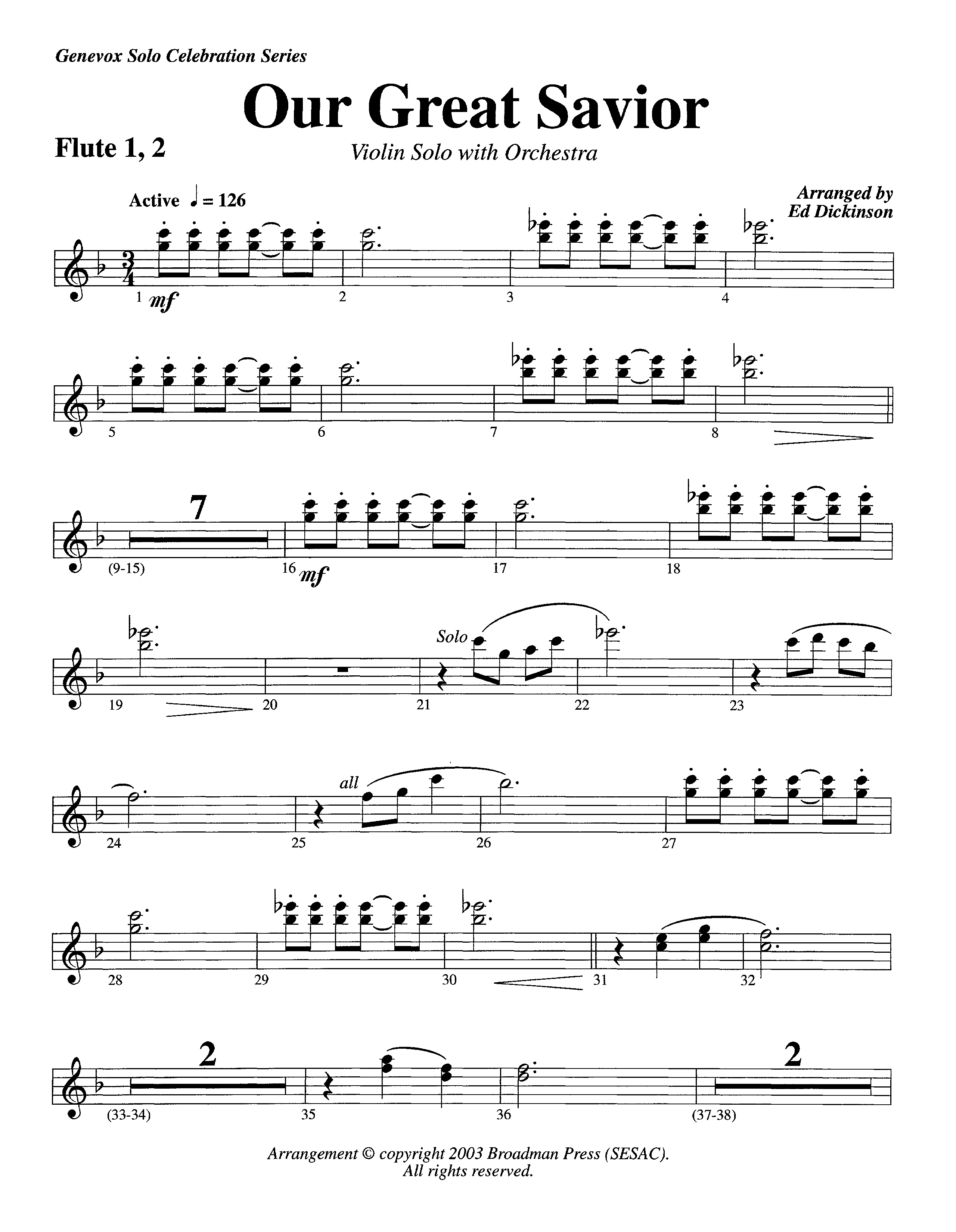 Our Great Savior&nbsp;(with Solo&nbsp;Violin) (Instrumental) Flute 1/2 (Lifeway Worship / Arr. Ed Dickinson)