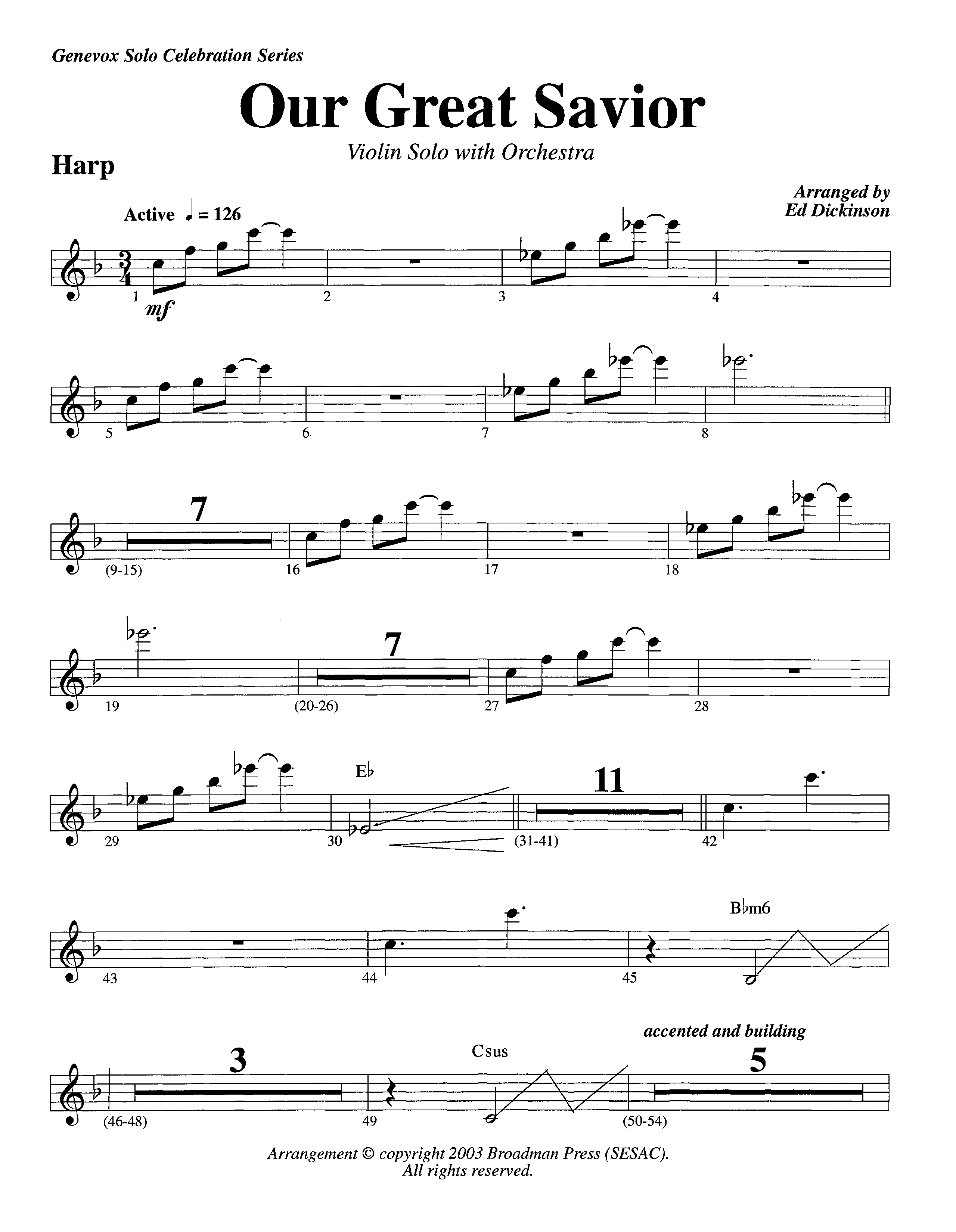 Our Great Savior&nbsp;(with Solo&nbsp;Violin) (Instrumental) Harp (Lifeway Worship / Arr. Ed Dickinson)