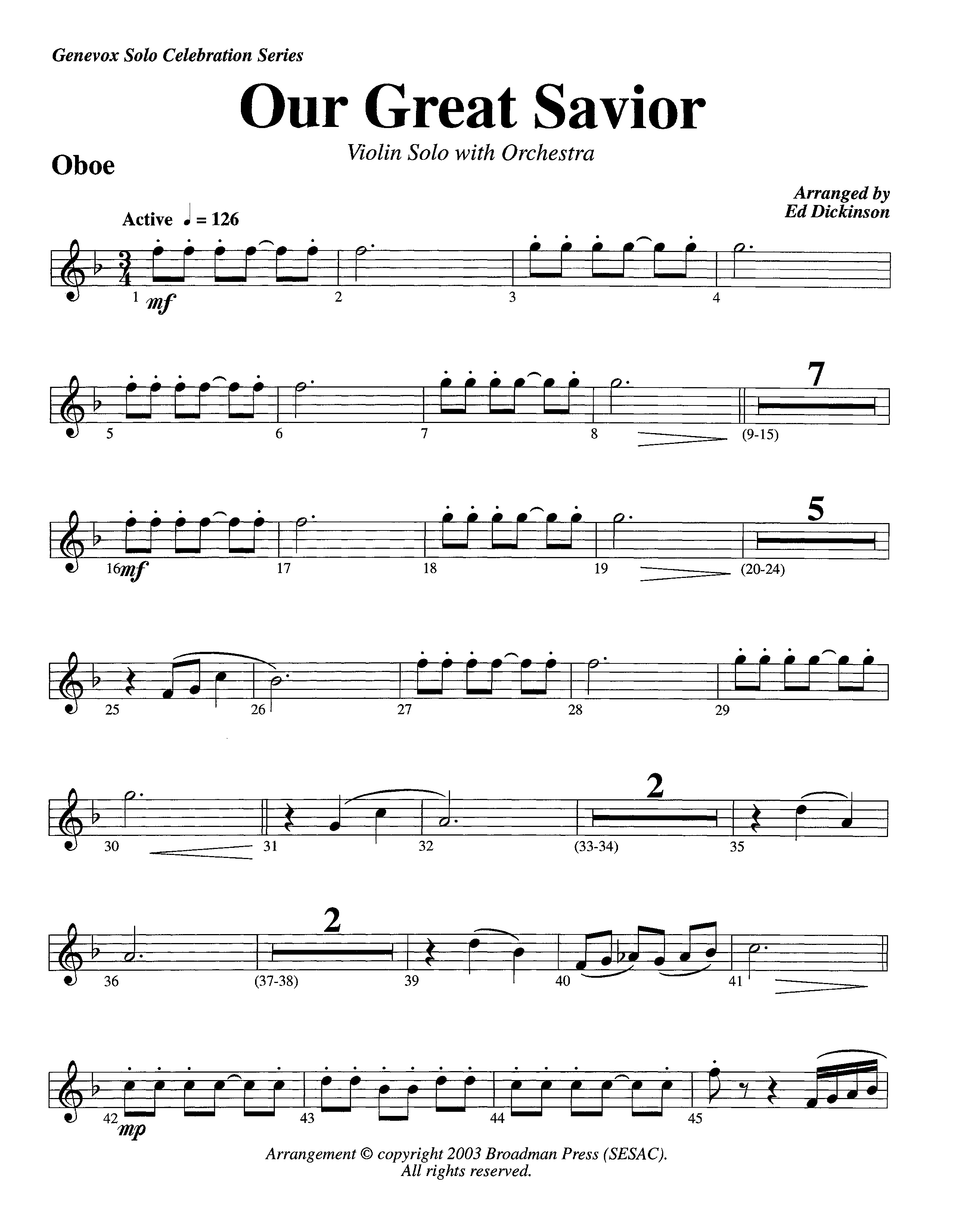 Our Great Savior (with Solo Violin) (Instrumental) Oboe (Lifeway Worship / Arr. Ed Dickinson)