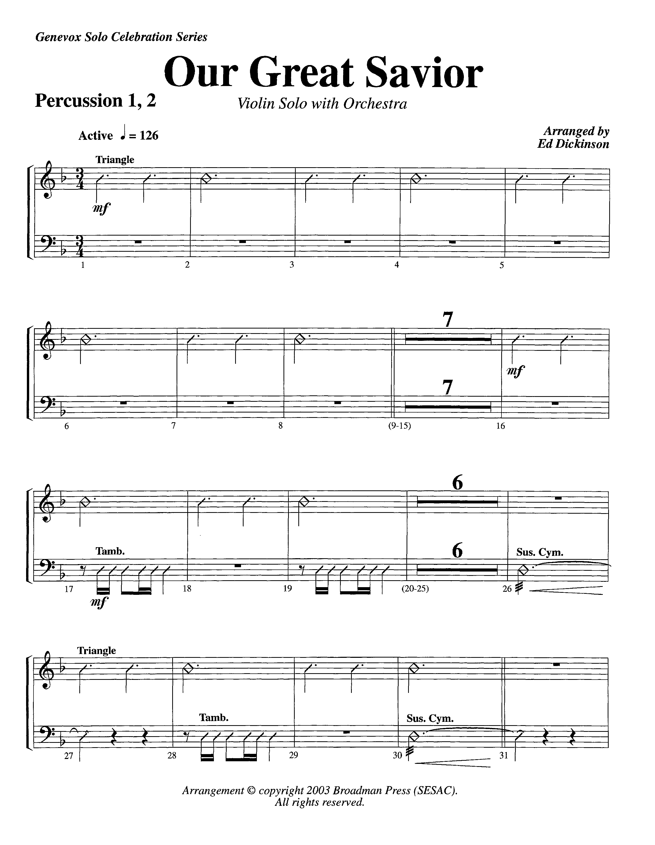 Our Great Savior (with Solo Violin) (Instrumental) Percussion 1/2 (Lifeway Worship / Arr. Ed Dickinson)