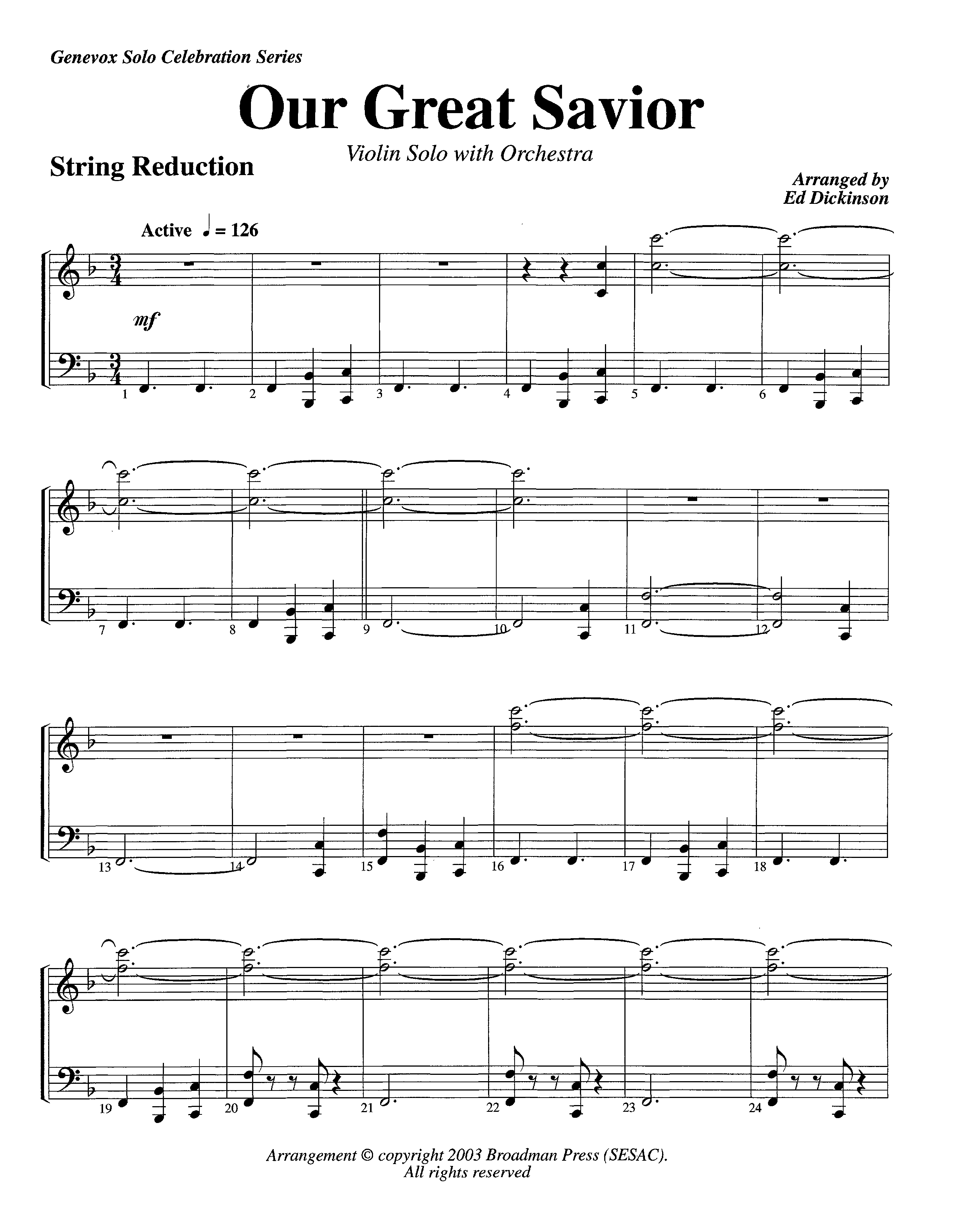 Our Great Savior (with Solo Violin) (Instrumental) String Reduction (Lifeway Worship / Arr. Ed Dickinson)
