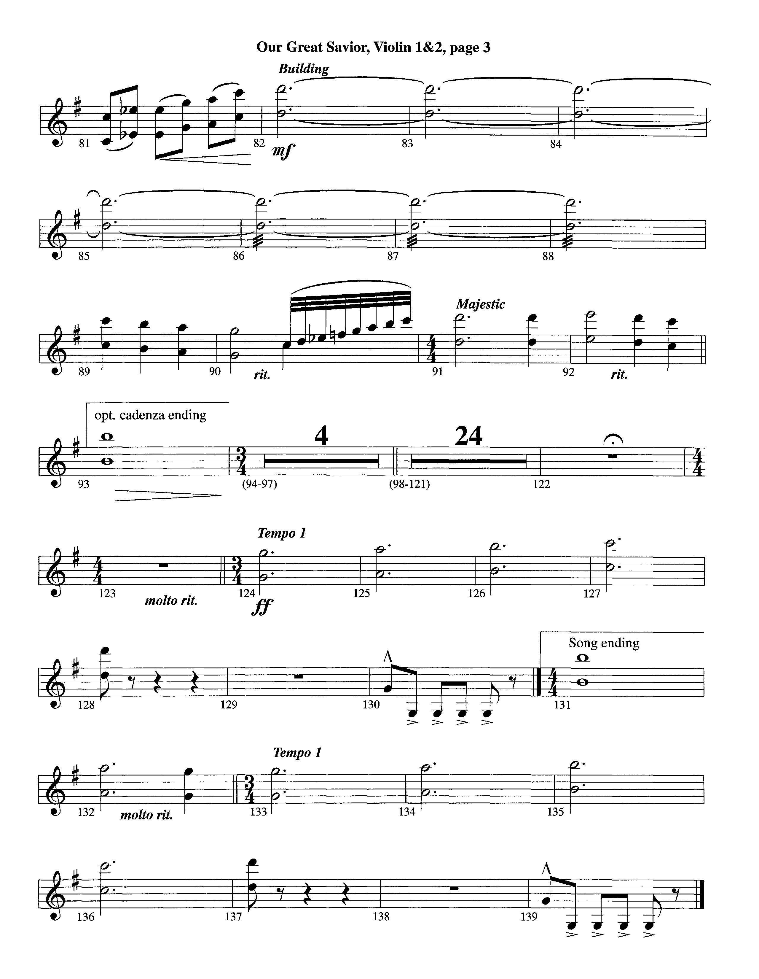 Our Great Savior (with Solo Violin) (Instrumental) Violin 1/2 (Lifeway Worship / Arr. Ed Dickinson)