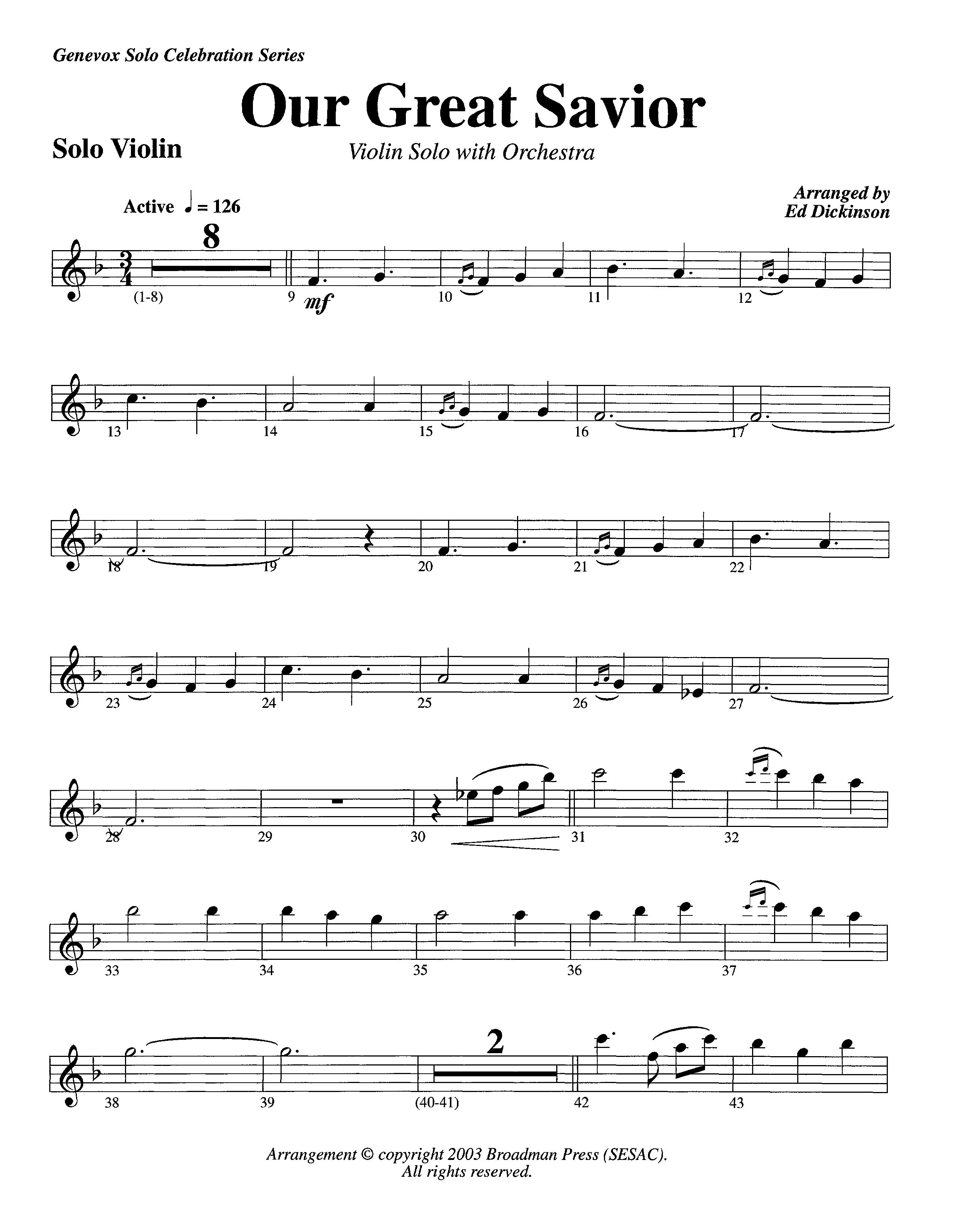 Our Great Savior (with Solo Violin) (Instrumental) Violin Solo (Lifeway Worship / Arr. Ed Dickinson)