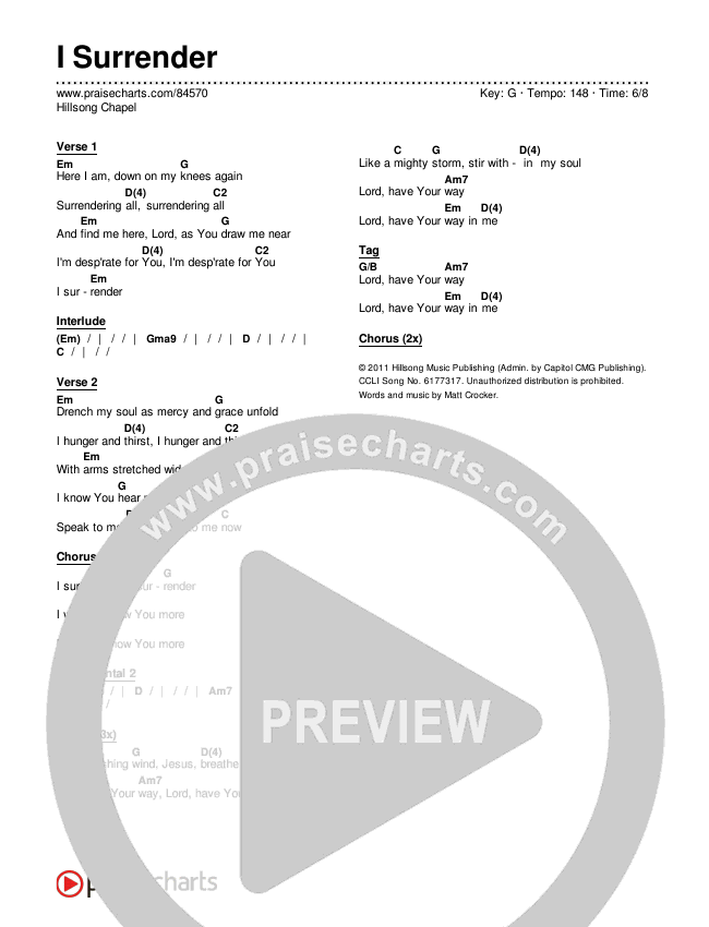 I Surrender Chords & Lyrics (Hillsong Chapel)