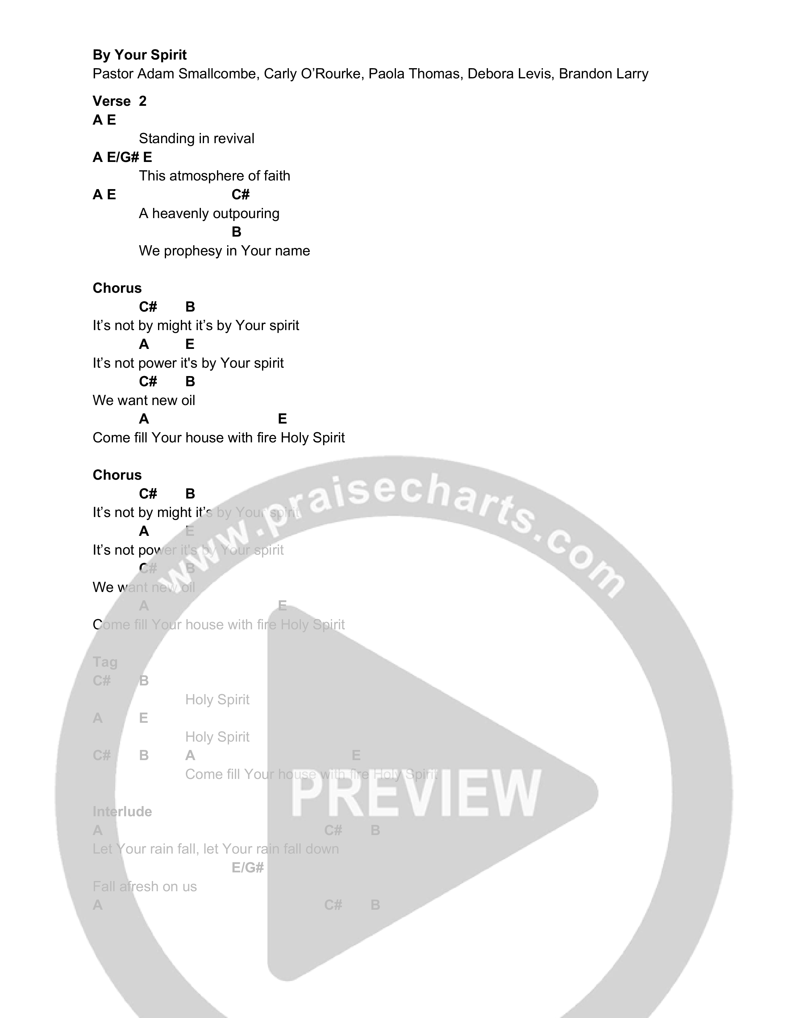By Your Spirit (Live) Chord Chart (Vive Worship)