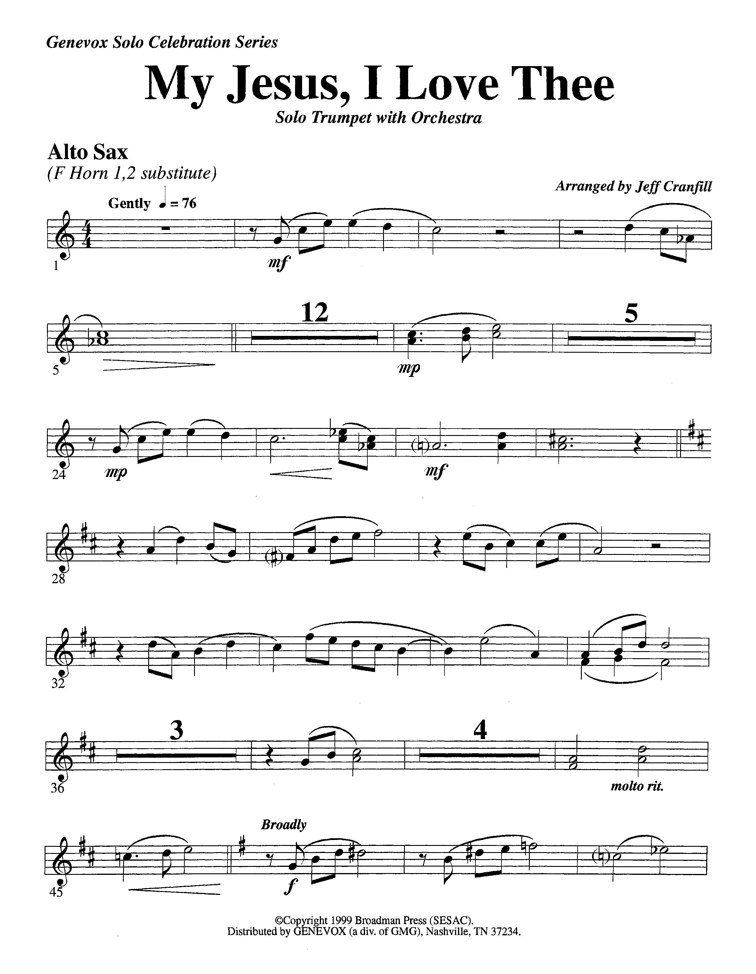 My Jesus I Love Thee (with Solo Trumpet) (Instrumental) Alto Sax (Lifeway Worship / Arr. Jeff Cranfill)
