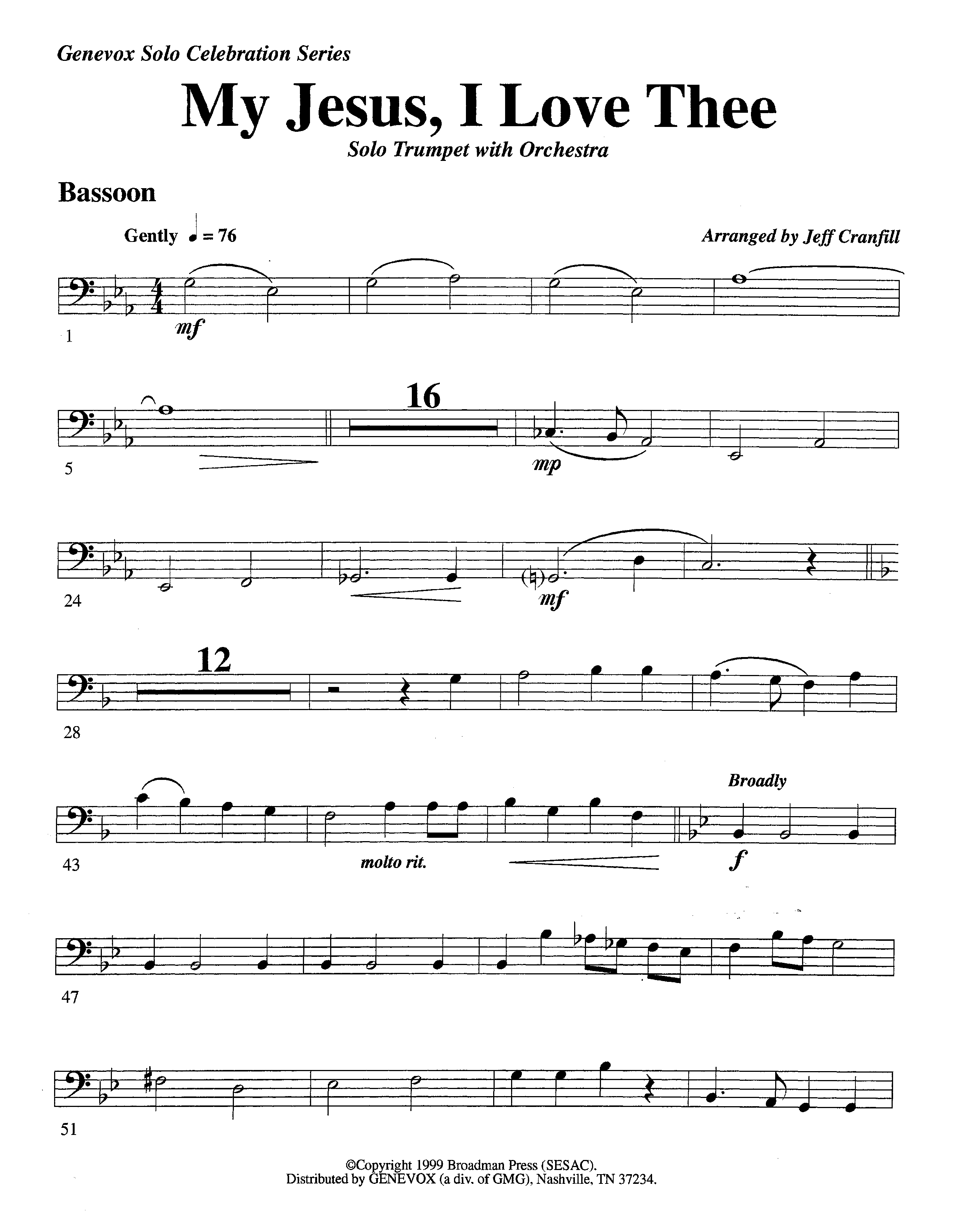 My Jesus I Love Thee (with Solo Trumpet) (Instrumental) Bassoon (Lifeway Worship / Arr. Jeff Cranfill)