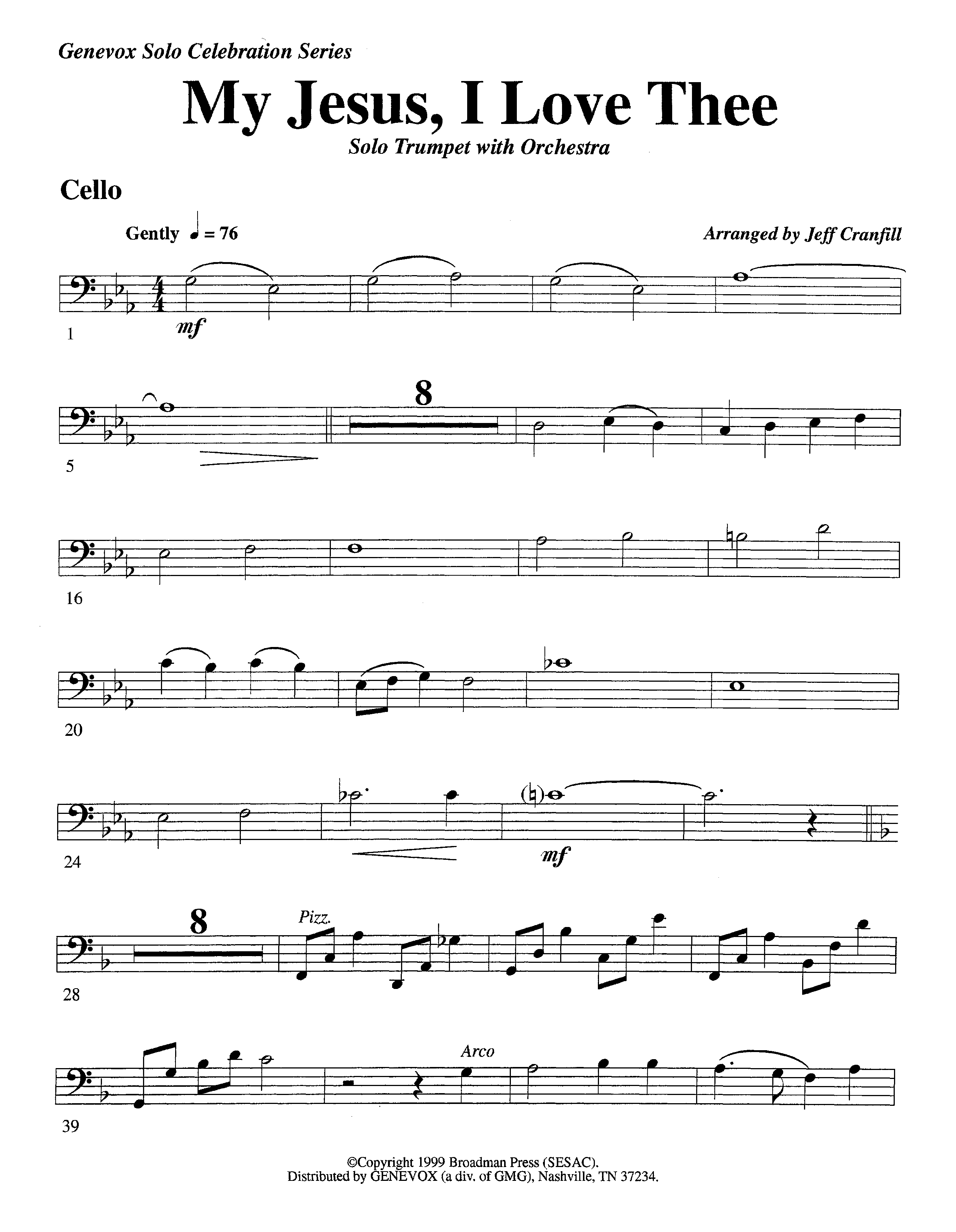 My Jesus I Love Thee (with Solo Trumpet) (Instrumental) Cello (Lifeway Worship / Arr. Jeff Cranfill)